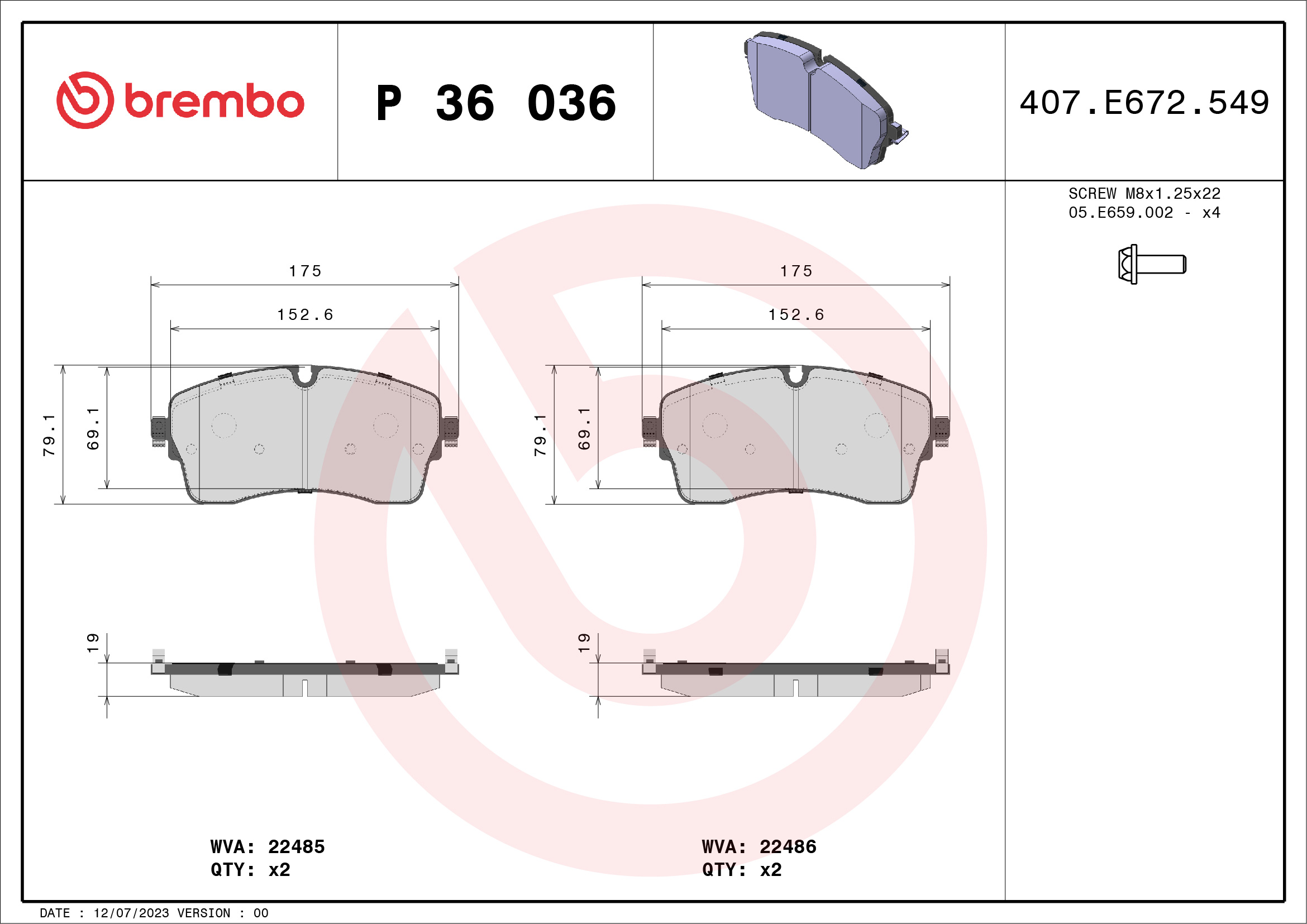 BREMBO Fékbetét, mind P36036_BREMBO