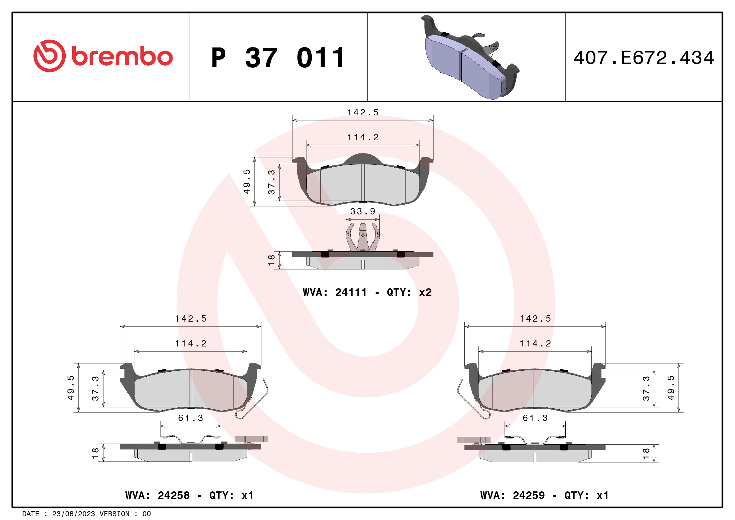 BREMBO Hátsó fékbetét P37011_BREMBO