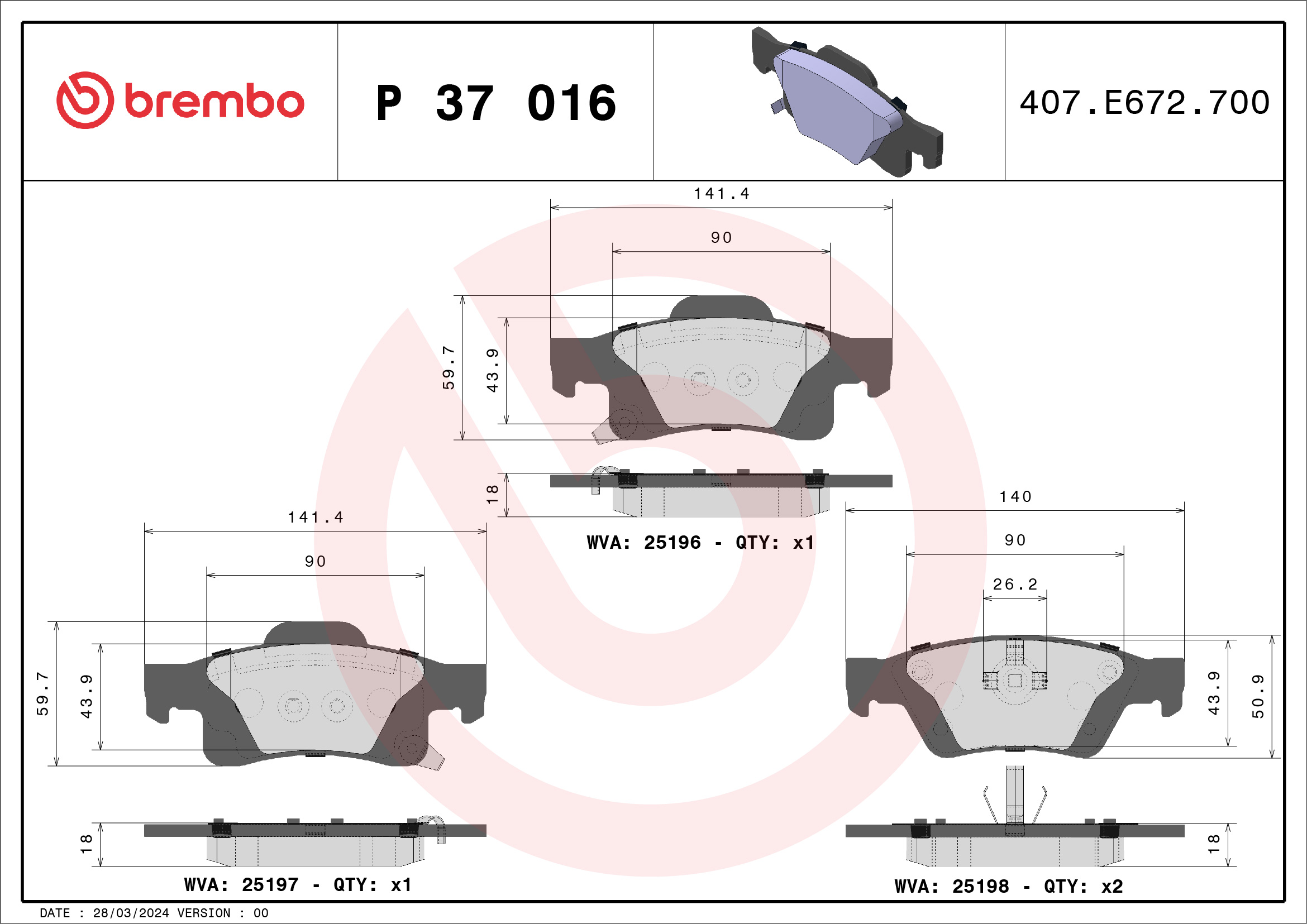 BREMBO Hátsó fékbetét P37016_BREMBO