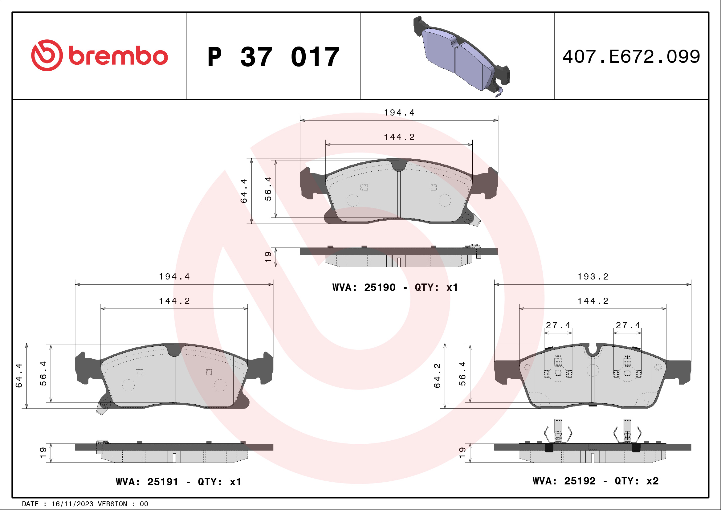 BREMBO Első fékbetét P37017_BREMBO