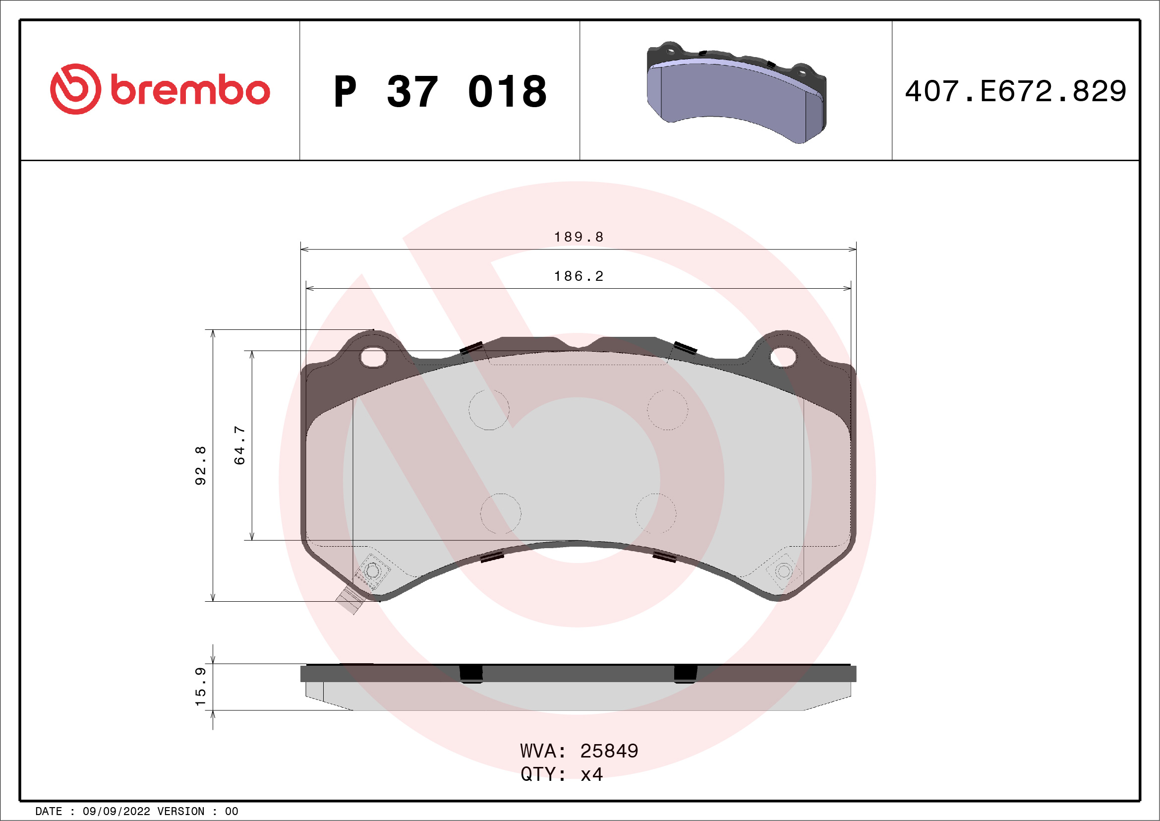 BREMBO Első fékbetét P37018_BREMBO