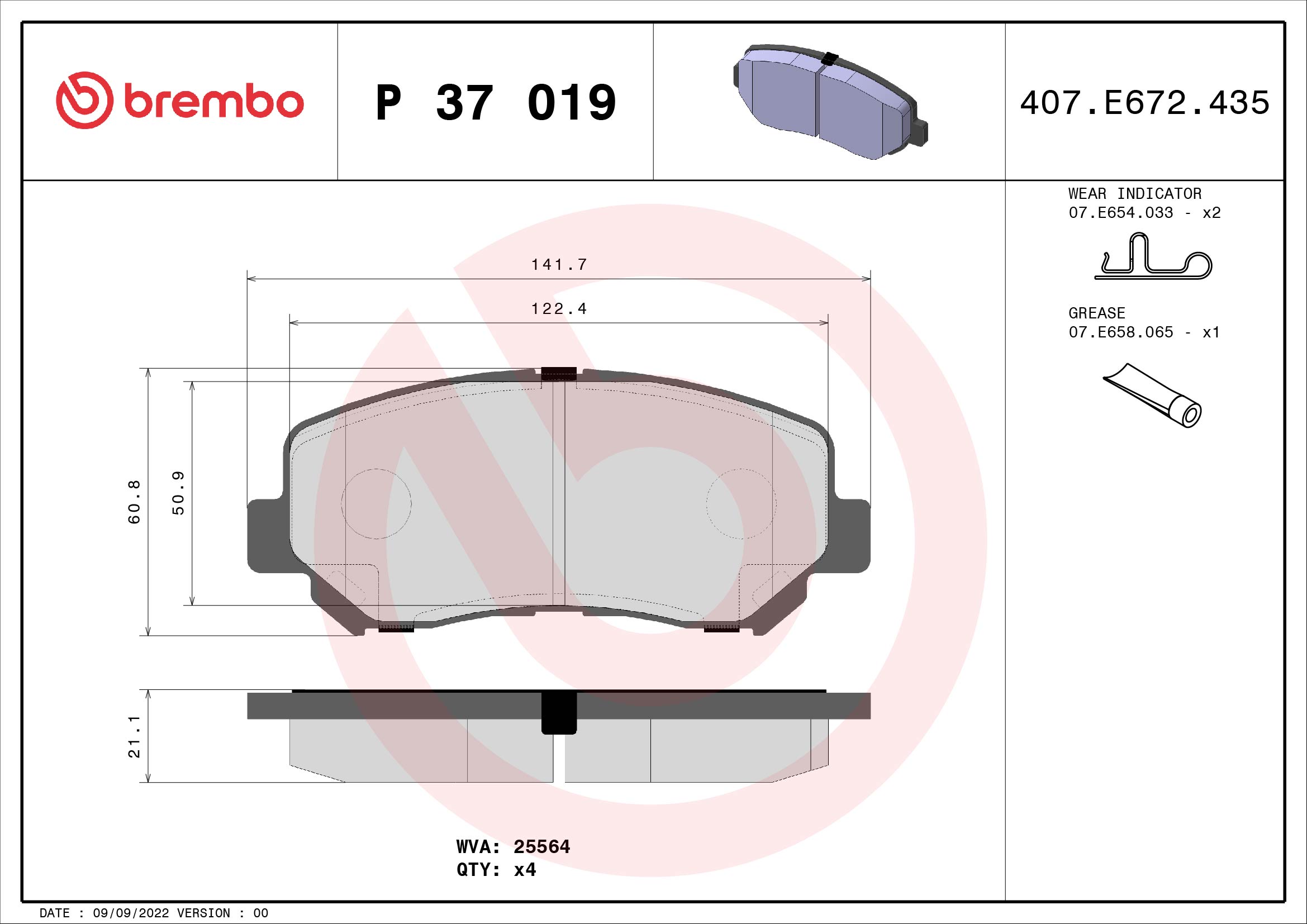 BREMBO Fékbetét, mind P37019_BREMBO