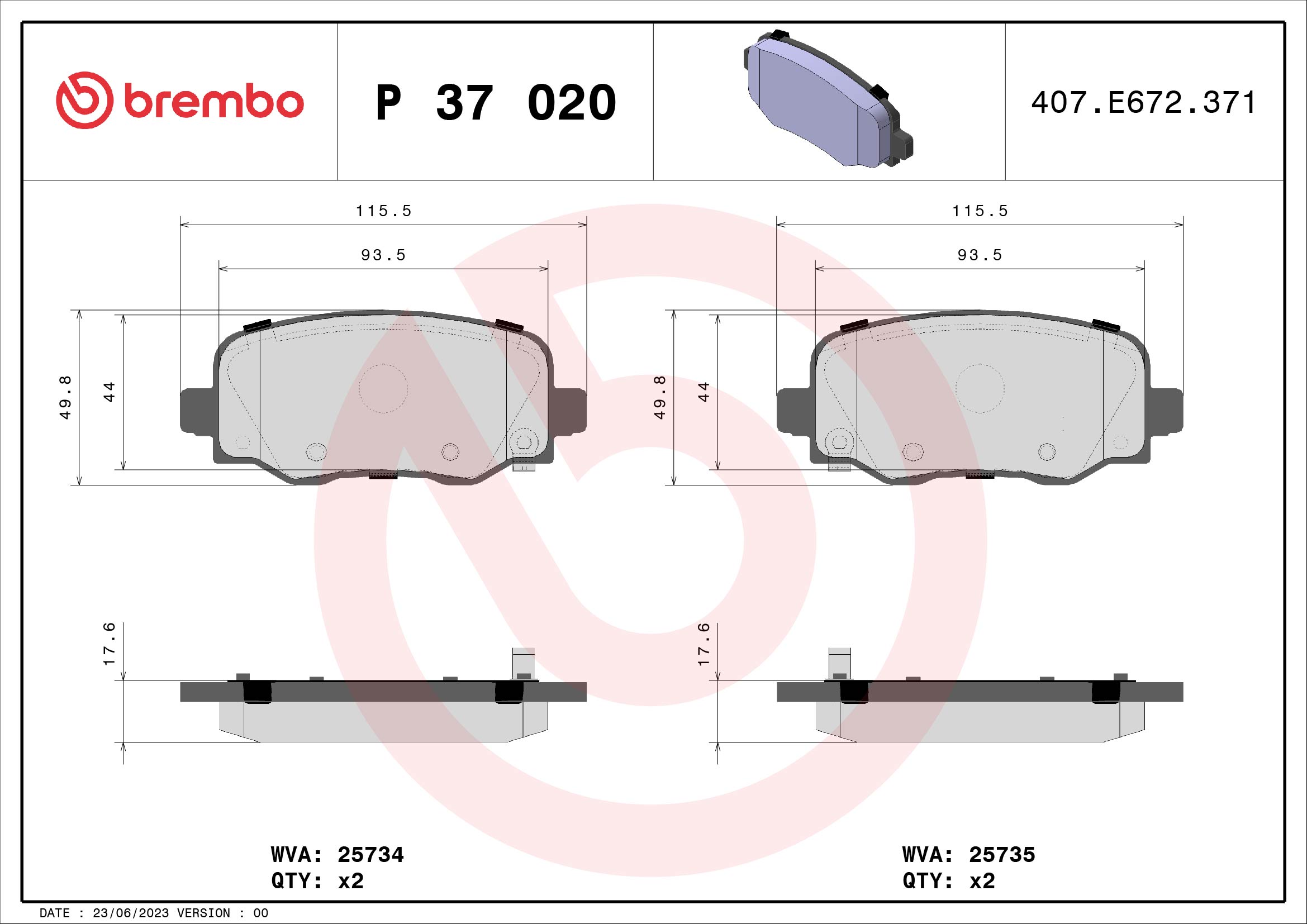 BREMBO Hátsó fékbetét P37020_BREMBO