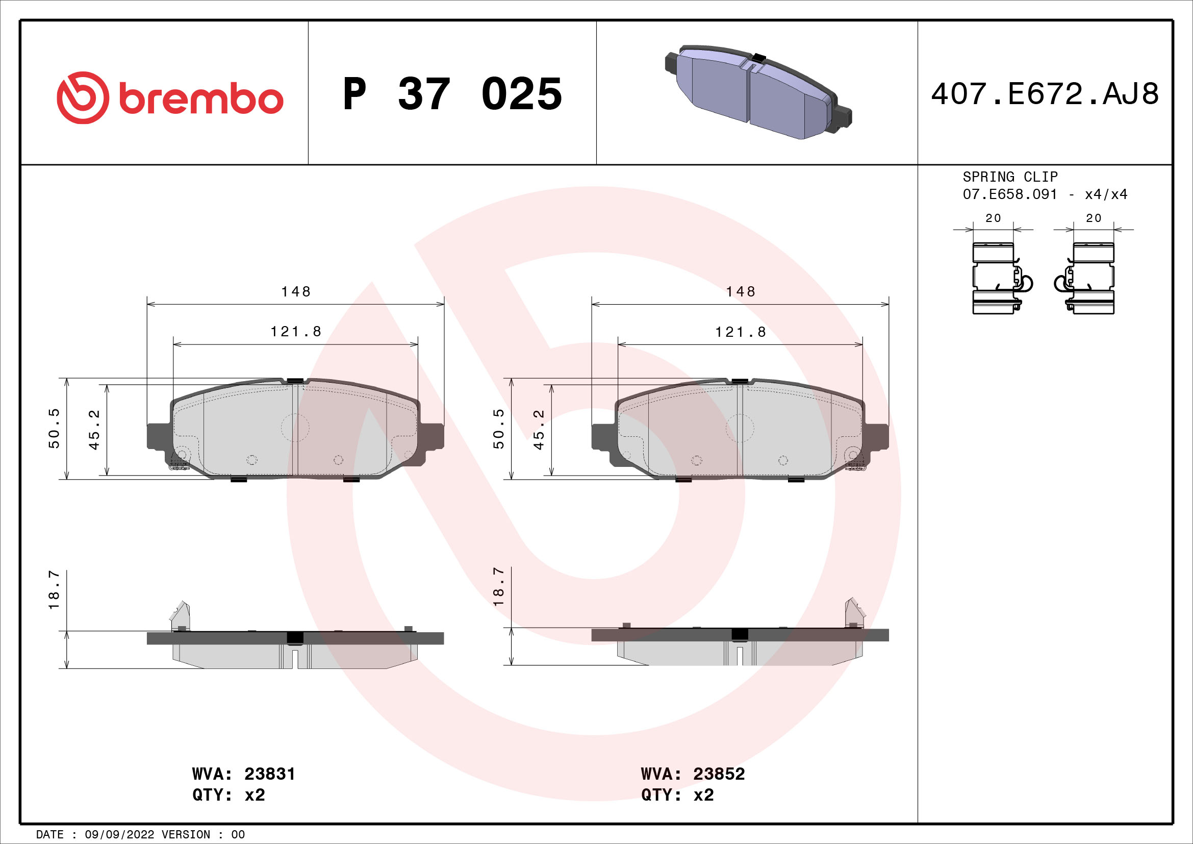 BREMBO Fékbetét, mind P37025_BREMBO