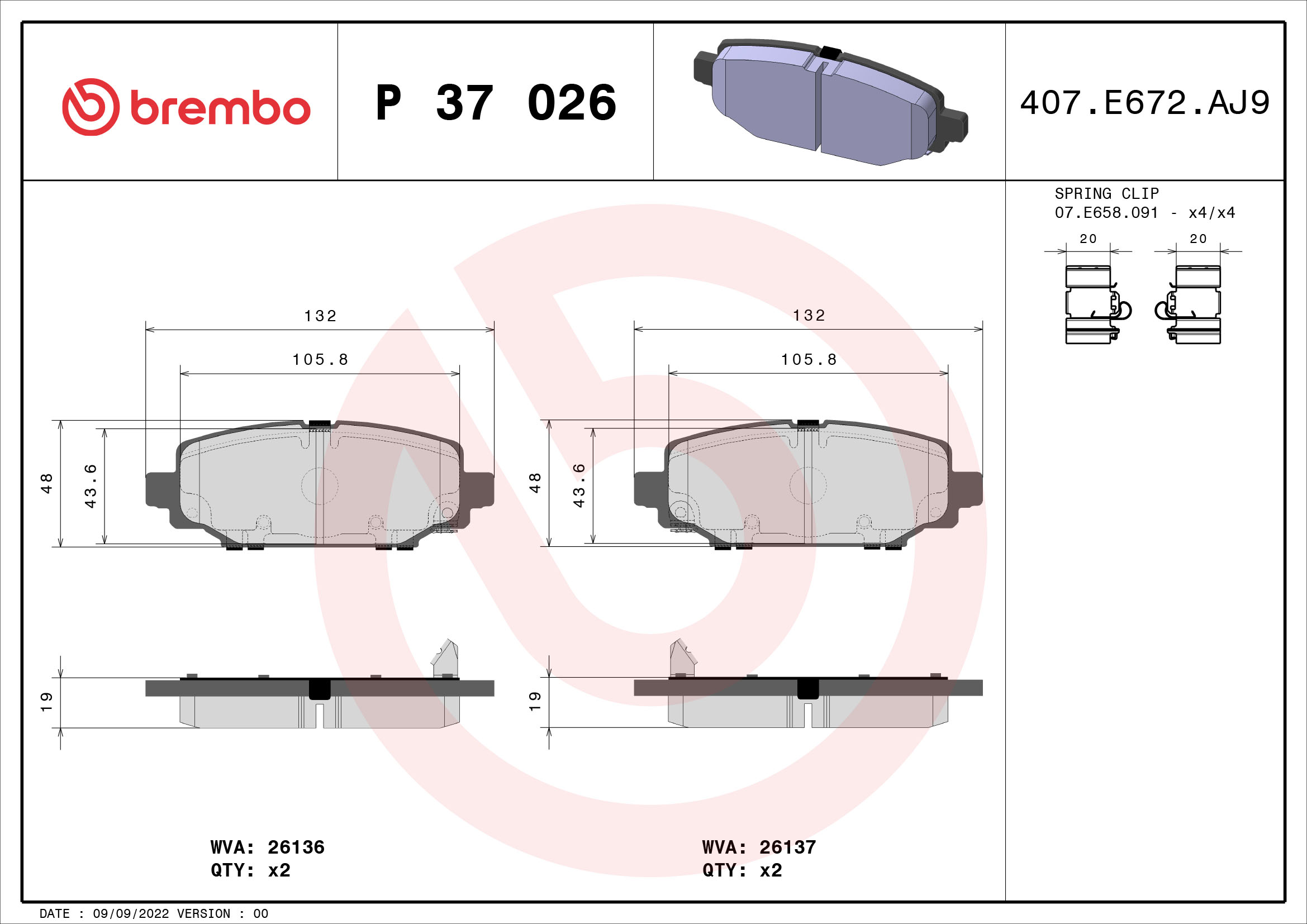 BREMBO Fékbetét, mind P37026_BREMBO