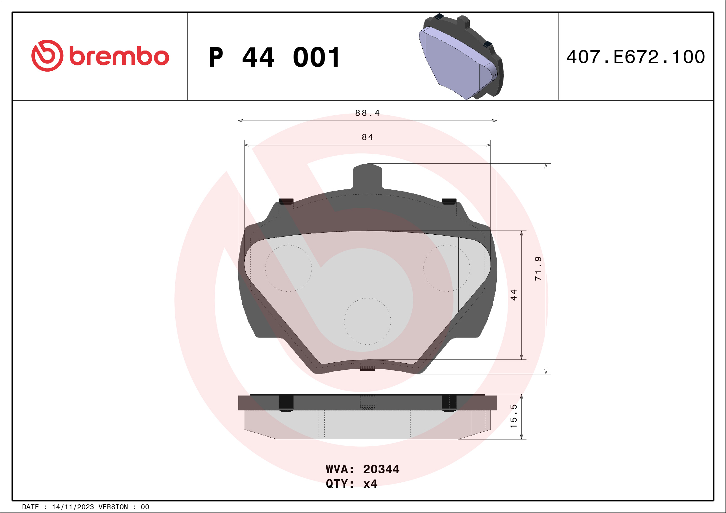 BREMBO Hátsó fékbetét P44001_BREMBO