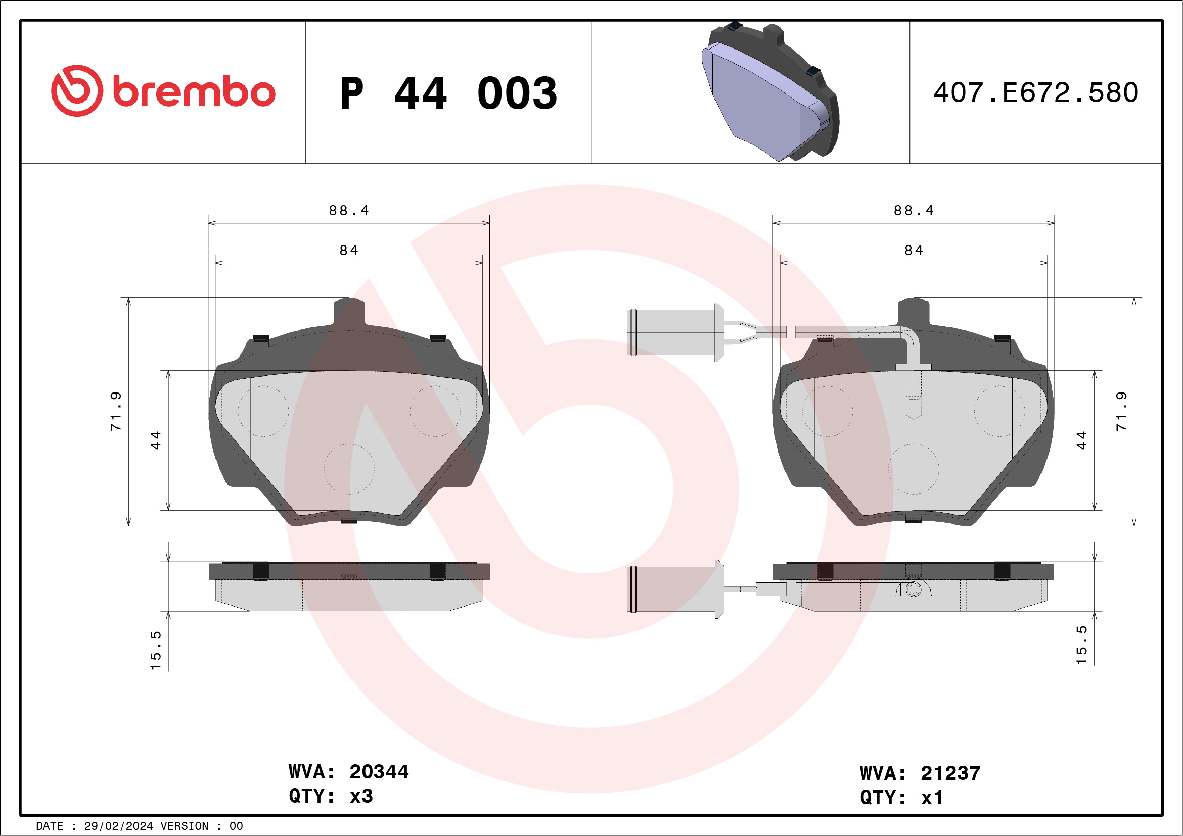 BREMBO Hátsó fékbetét P44003_BREMBO