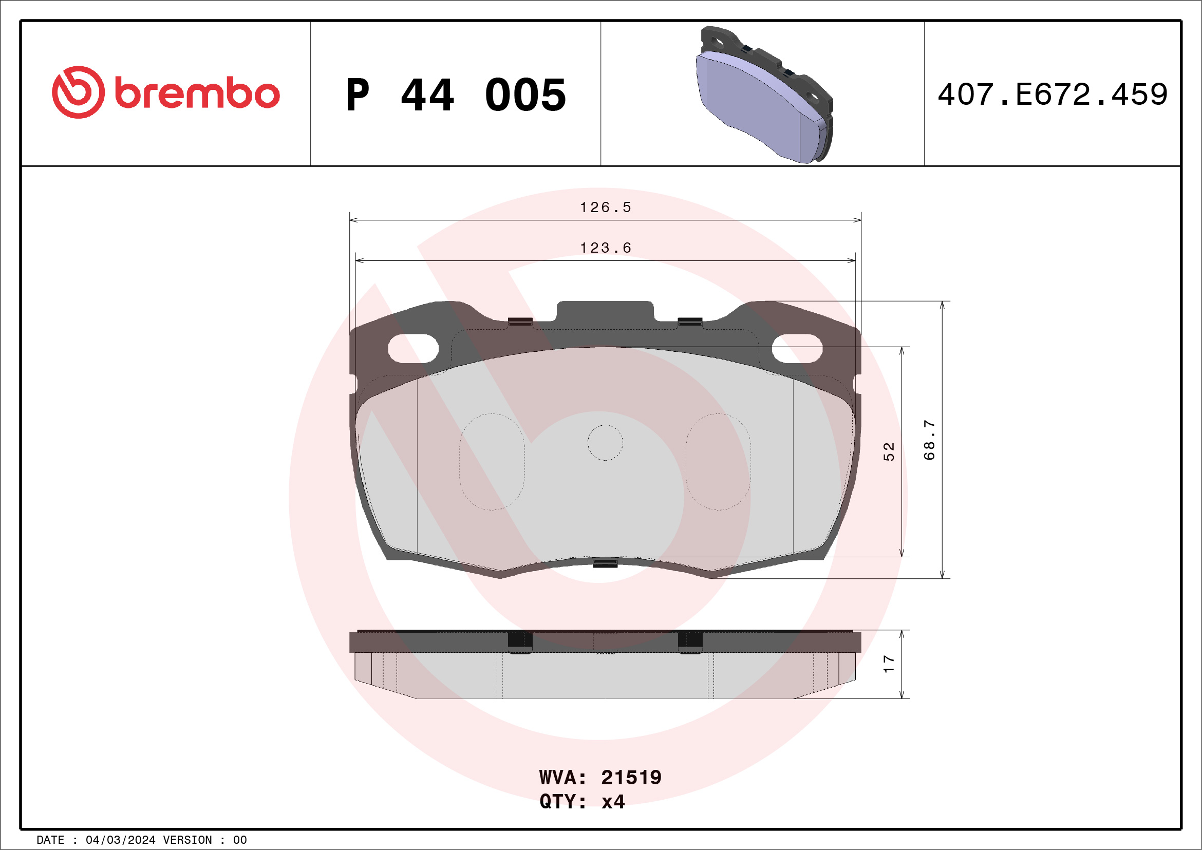 BREMBO Első fékbetét P44005_BREMBO