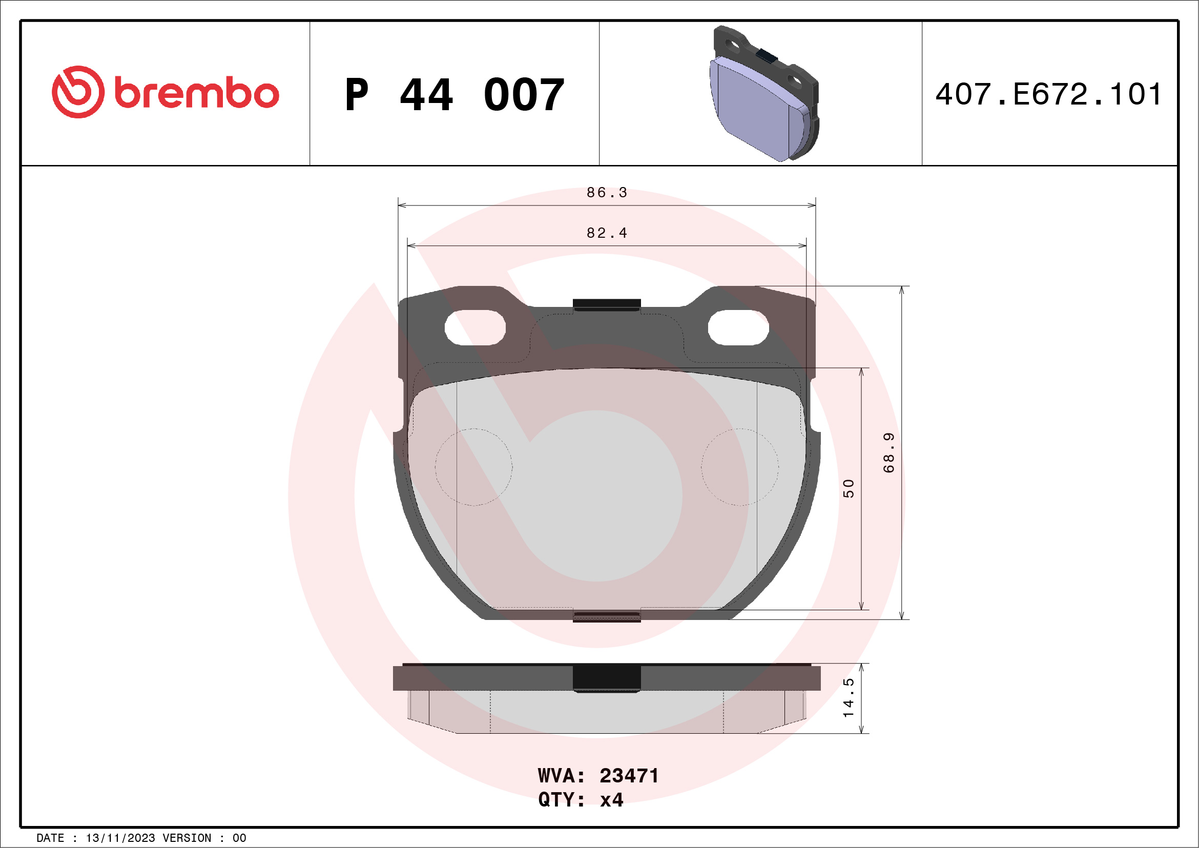 BREMBO Hátsó fékbetét P44007_BREMBO