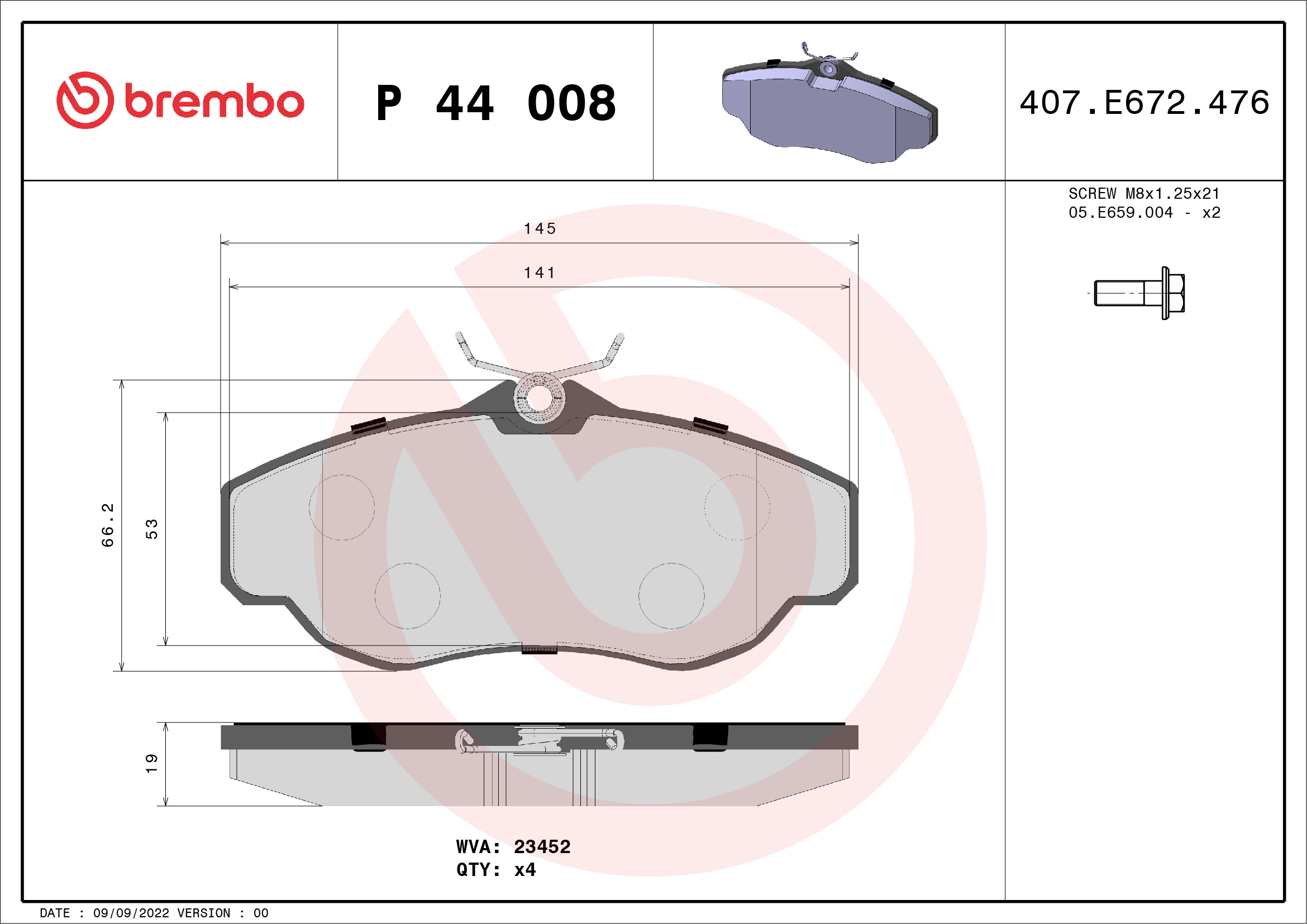 BREMBO Első fékbetét P44008_BREMBO