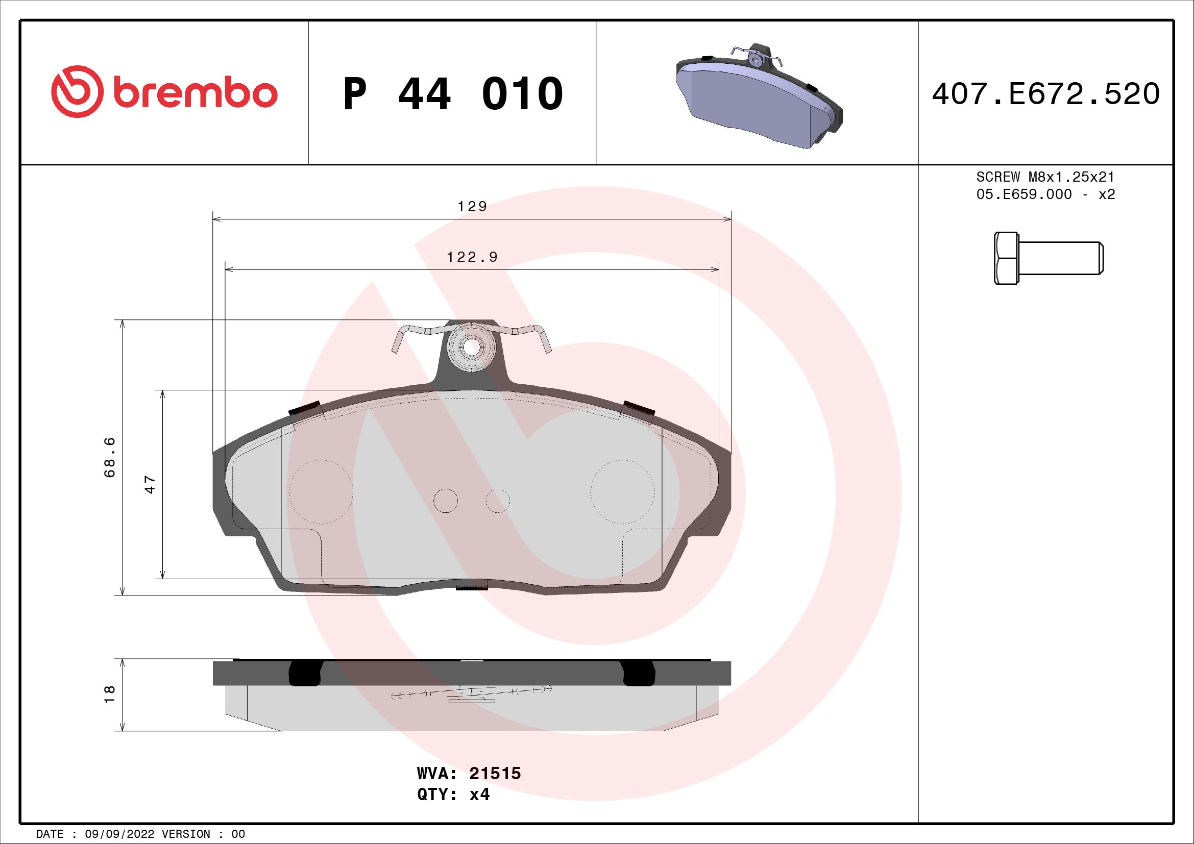 BREMBO Első fékbetét P44010_BREMBO