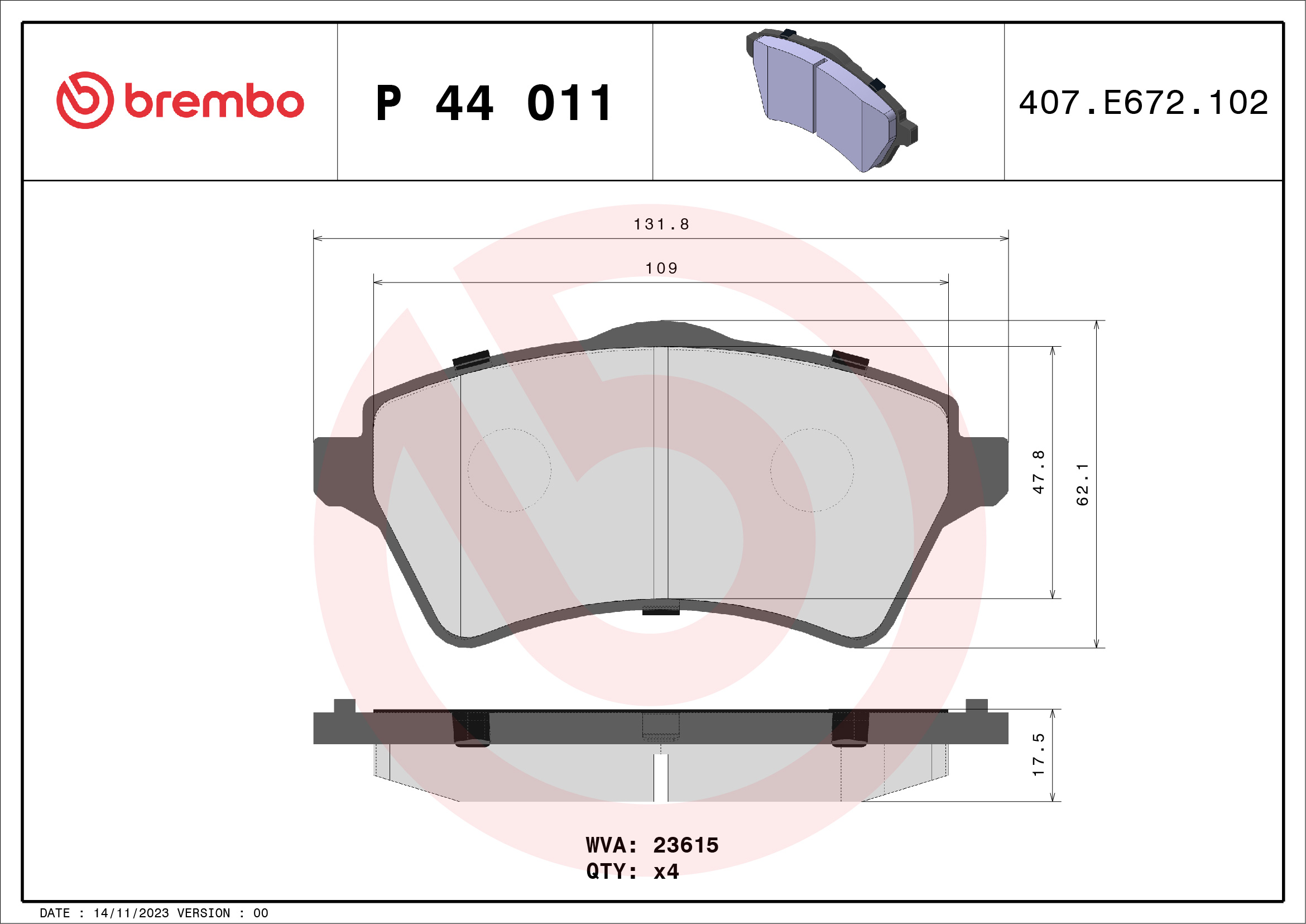 BREMBO Első fékbetét P44011_BREMBO