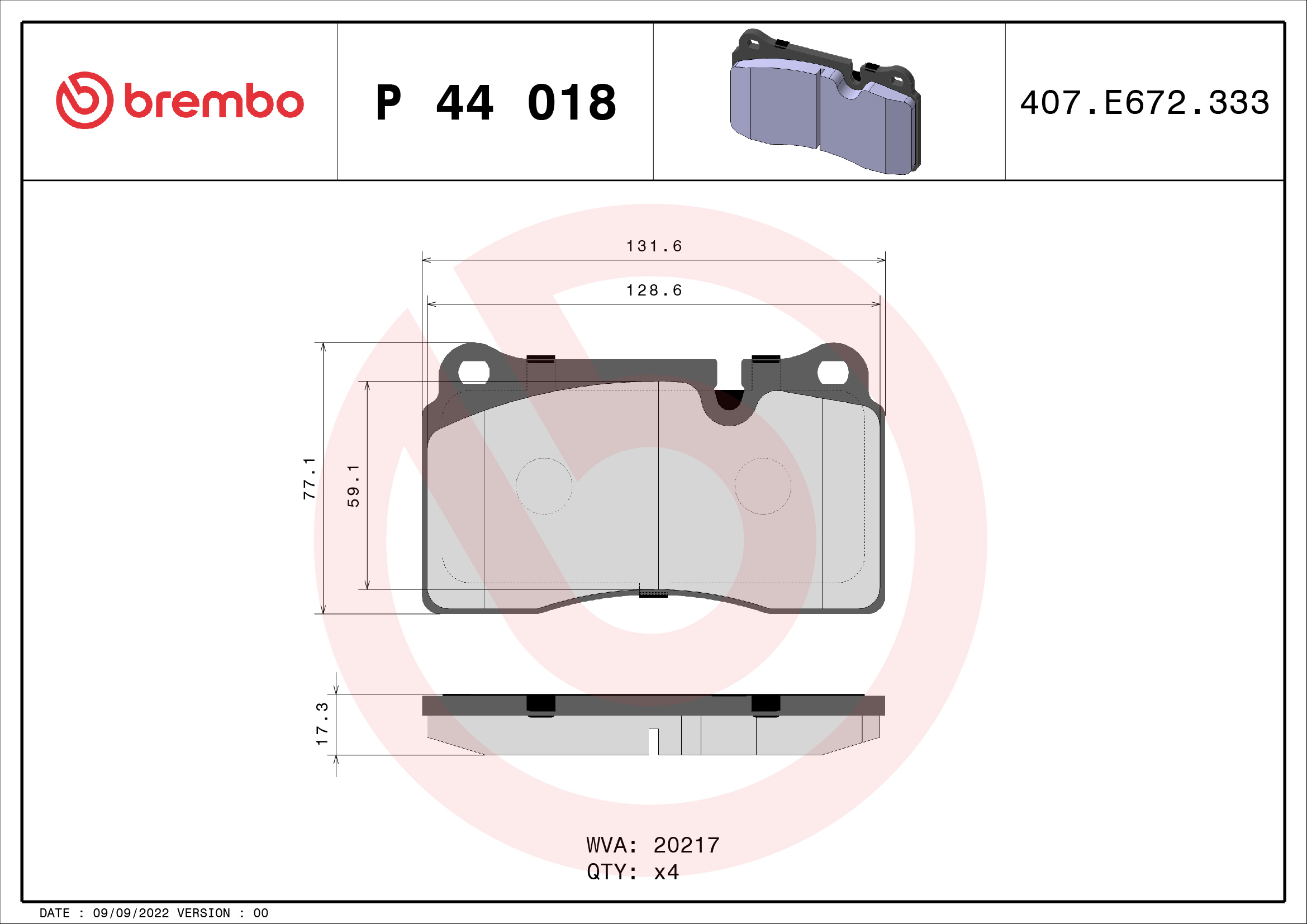 BREMBO Első fékbetét P44018_BREMBO