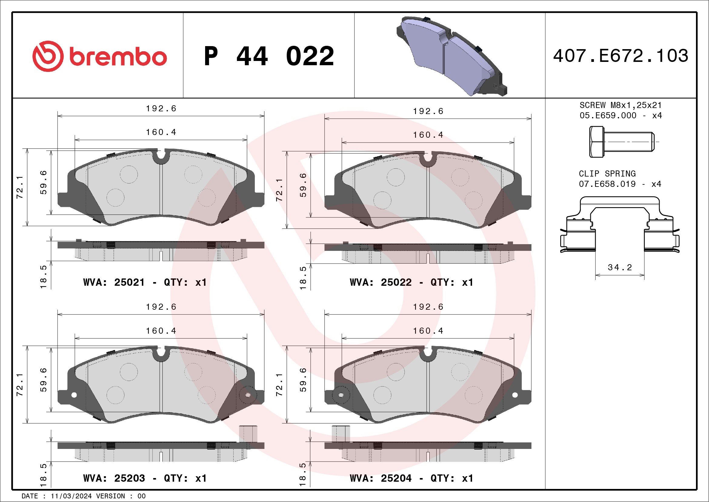 BREMBO Első fékbetét P44022_BREMBO