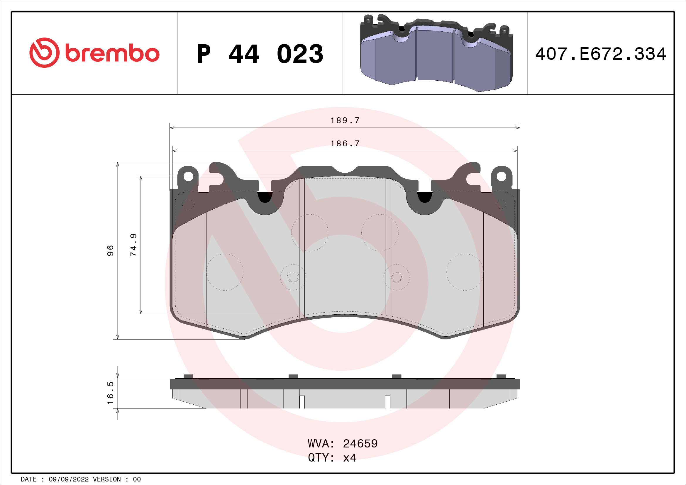 BREMBO Első fékbetét P44023_BREMBO