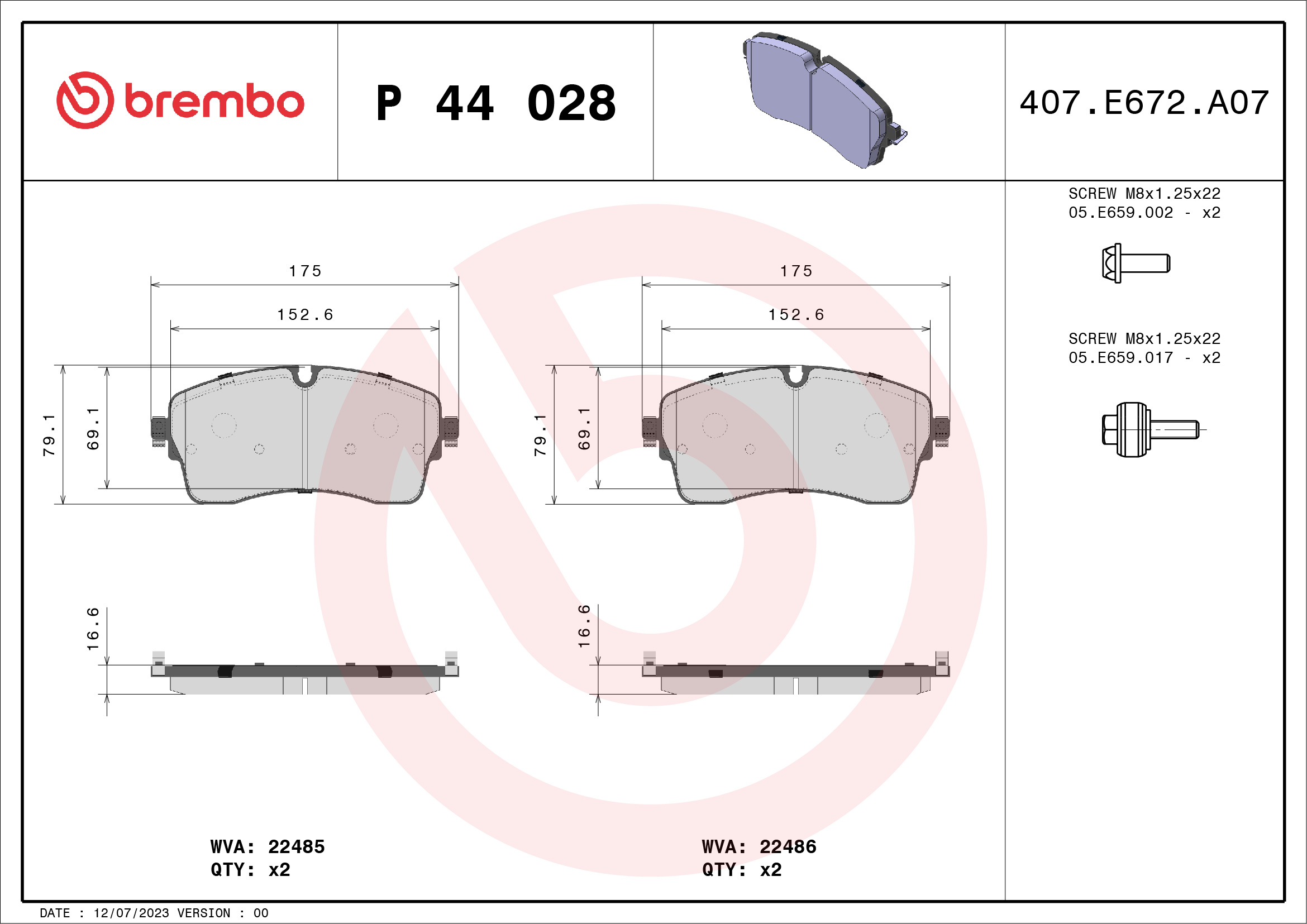 BREMBO Fékbetét, mind P44028_BREMBO