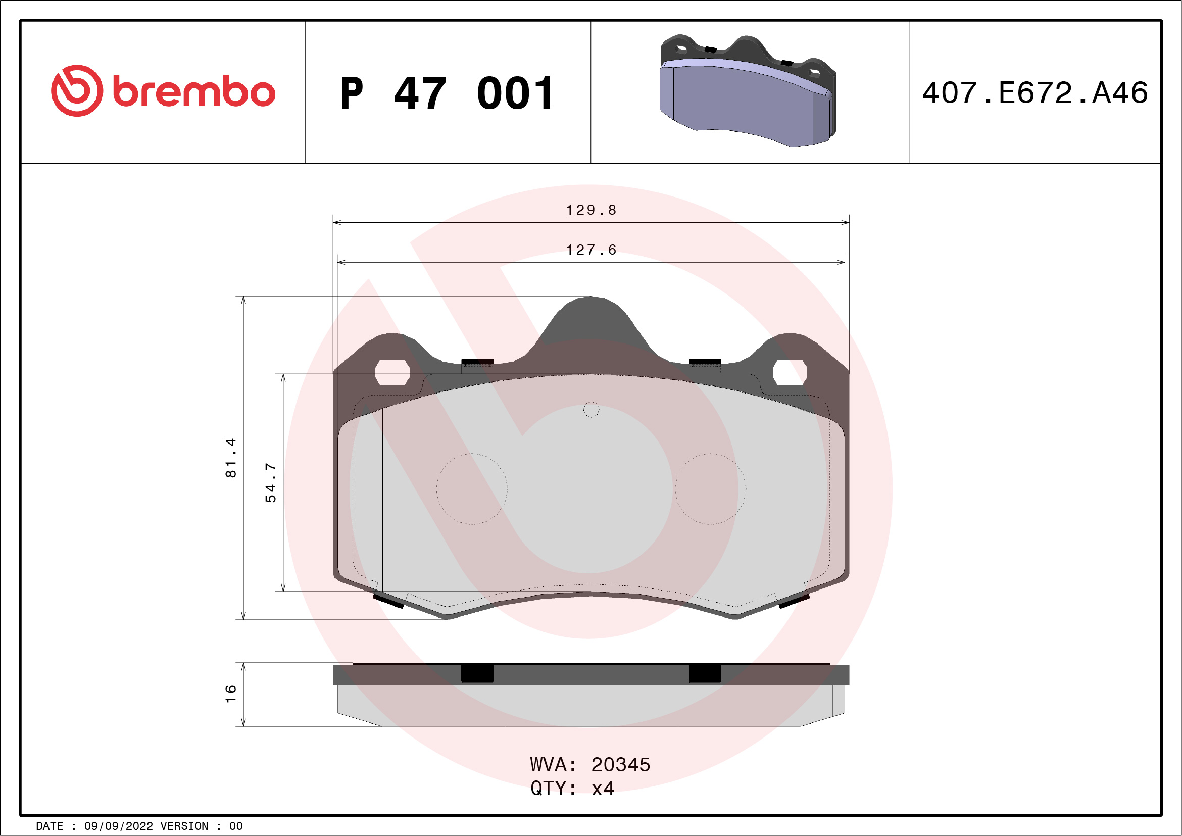 BREMBO Első fékbetét P47001_BREMBO