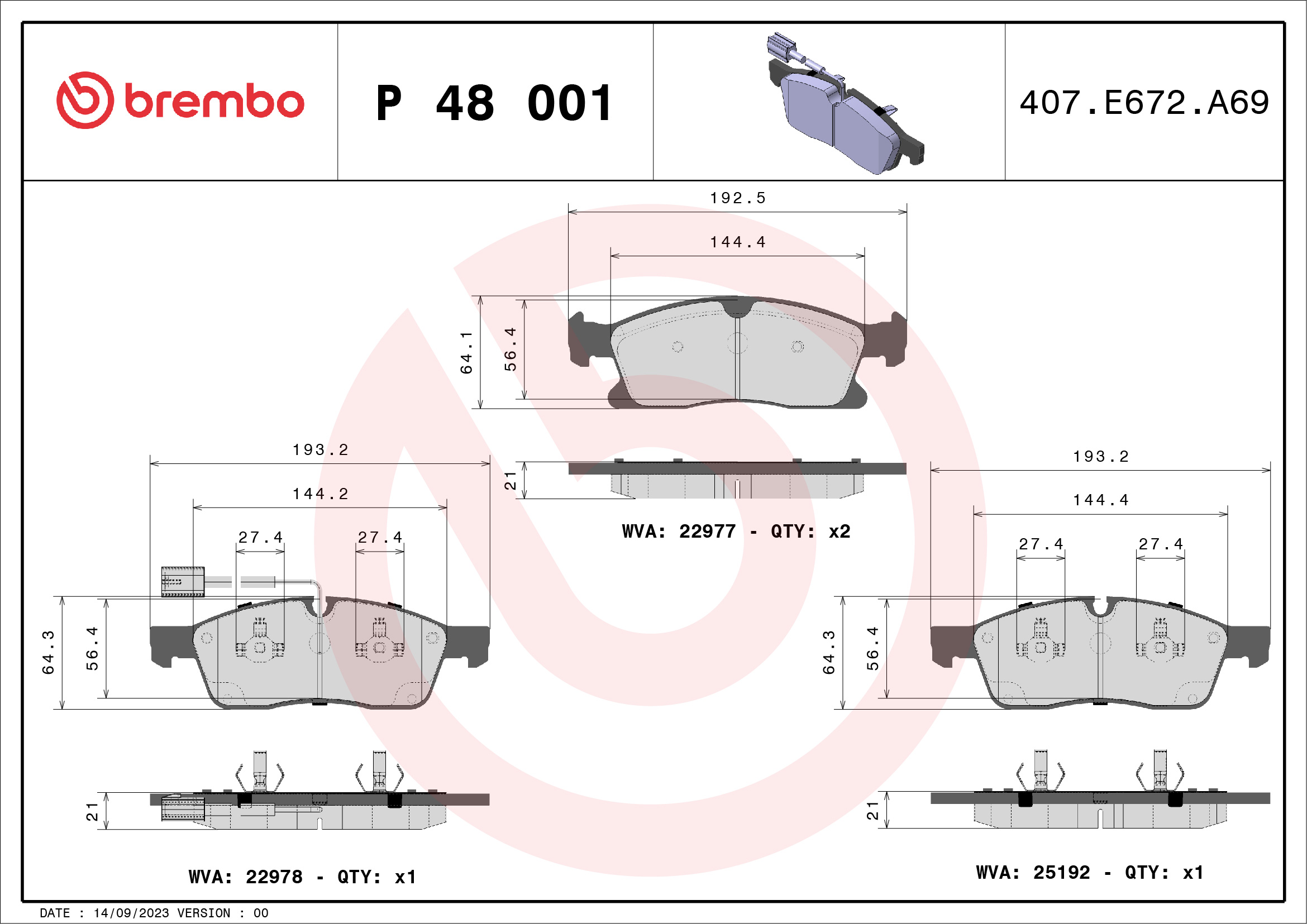 BREMBO Fékbetét, mind P48001_BREMBO