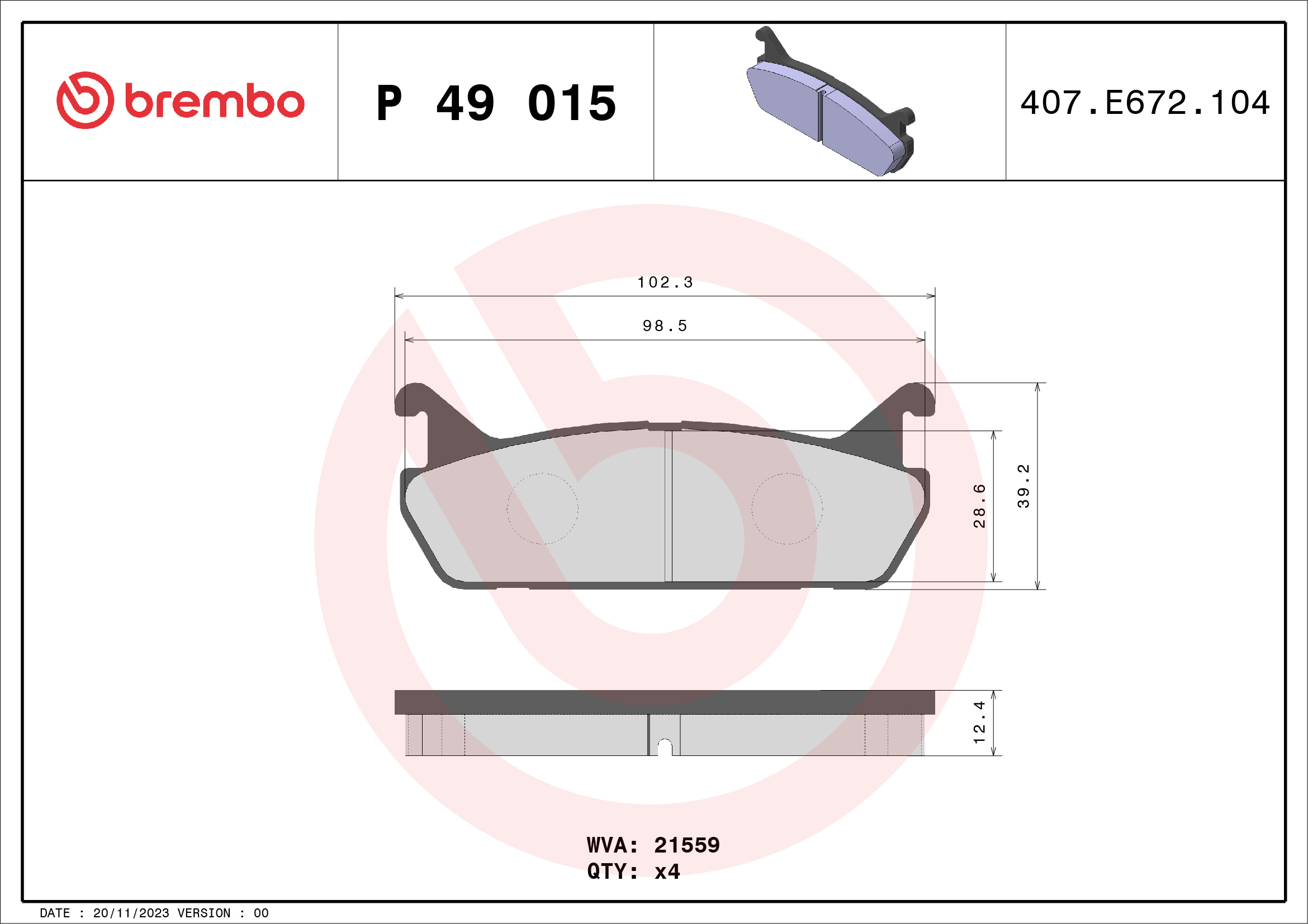 BREMBO Hátsó fékbetét P49015_BREMBO