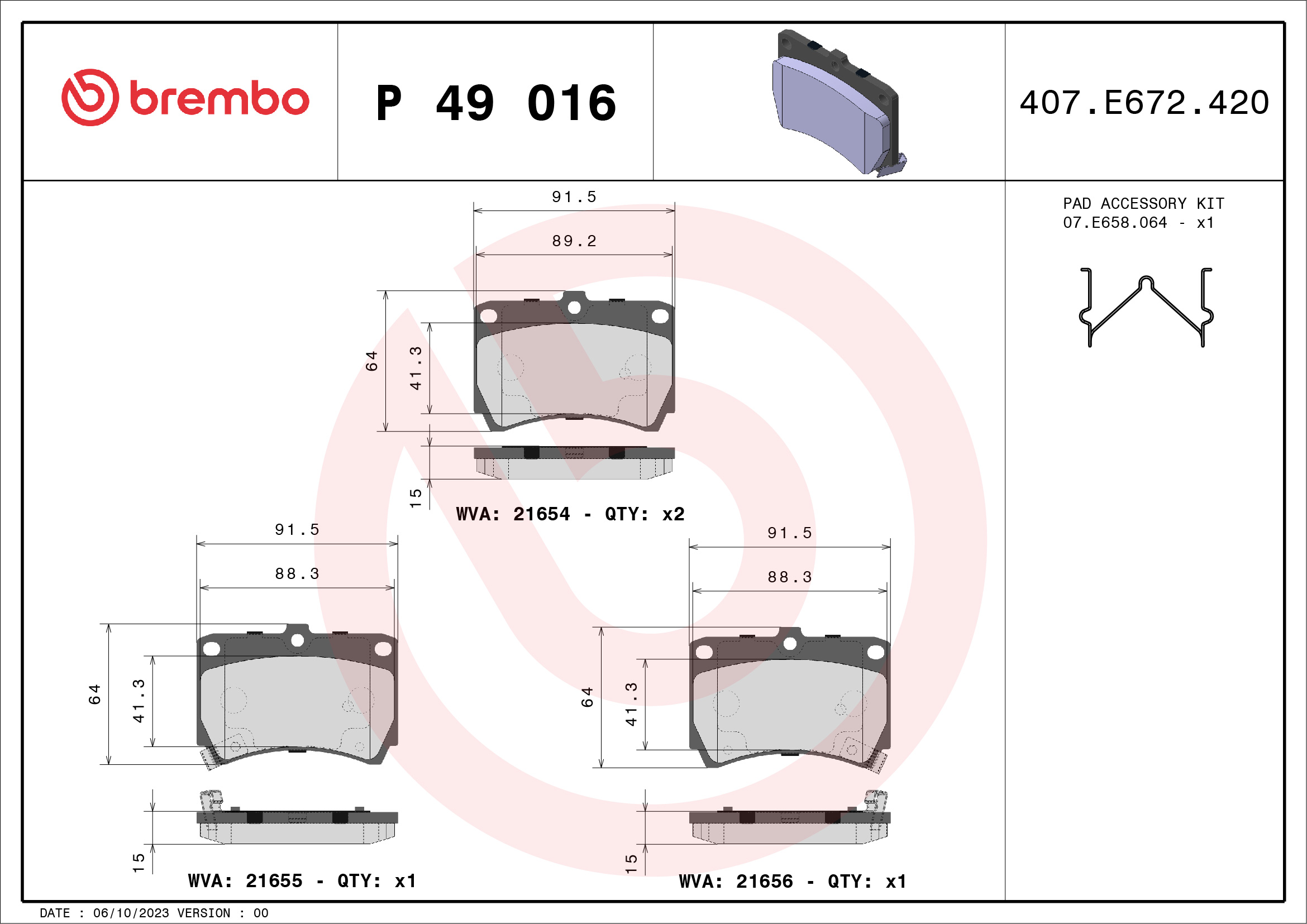 BREMBO Első fékbetét P49016_BREMBO