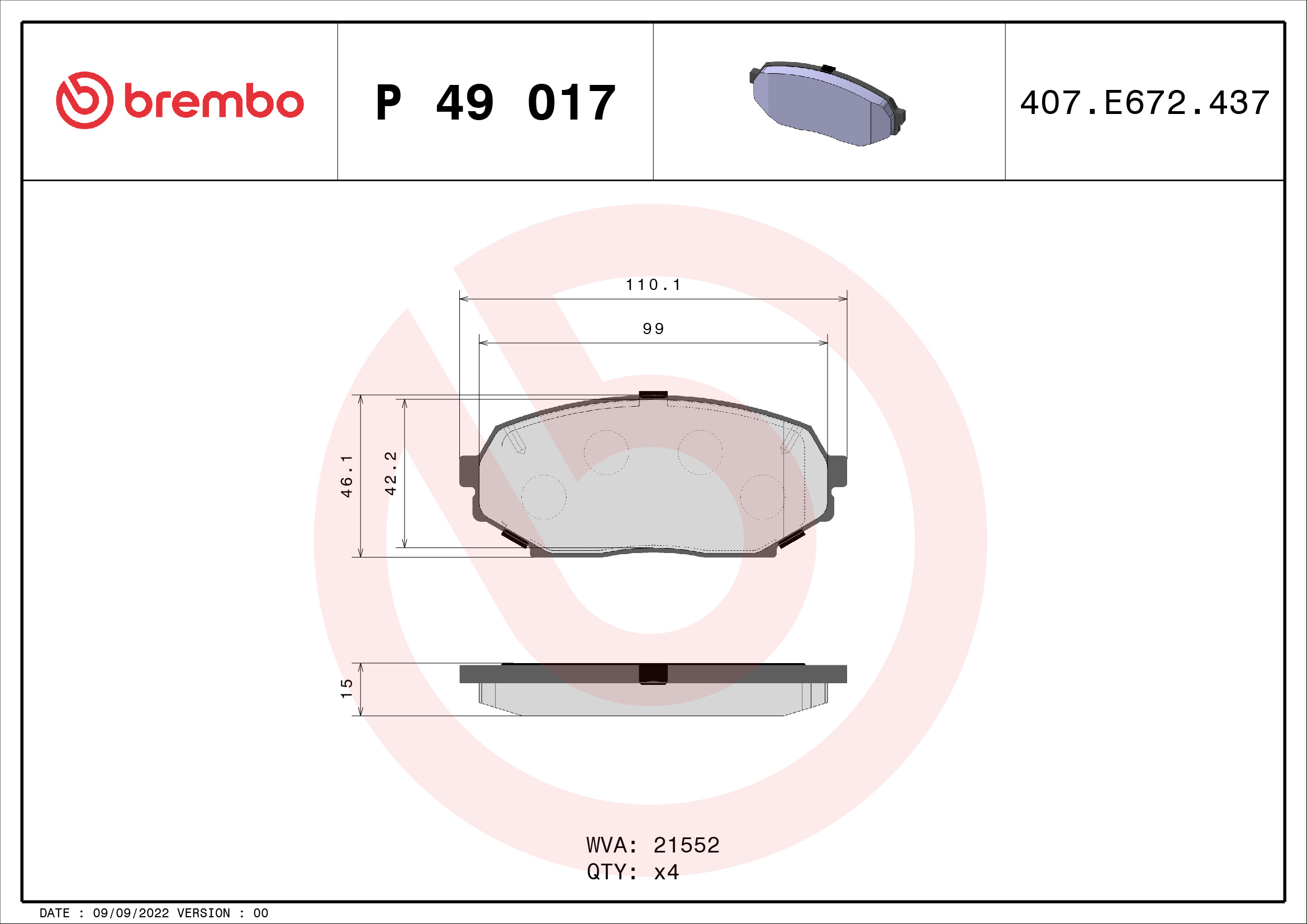 BREMBO Első fékbetét P49017_BREMBO