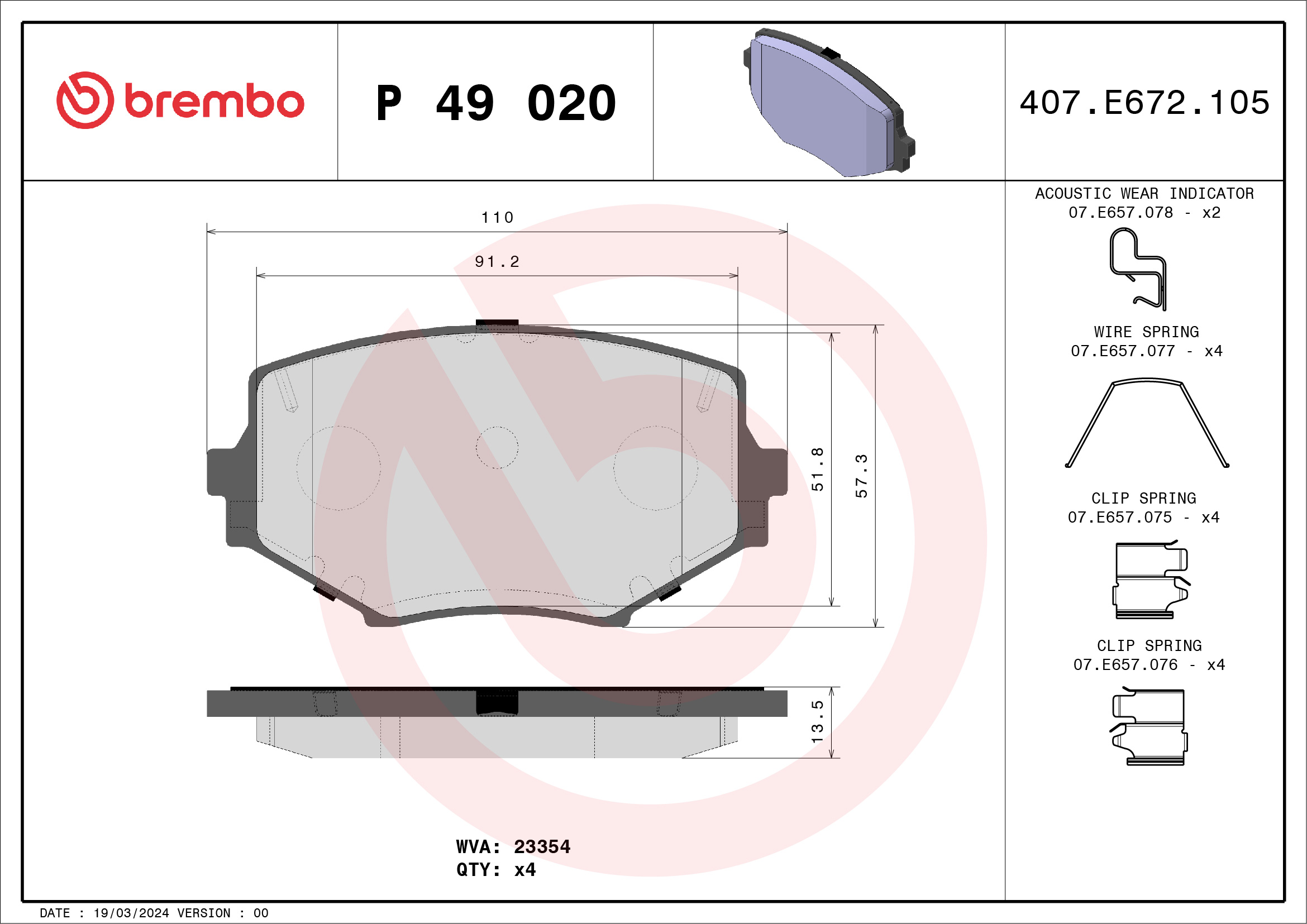 BREMBO Első fékbetét P49020_BREMBO