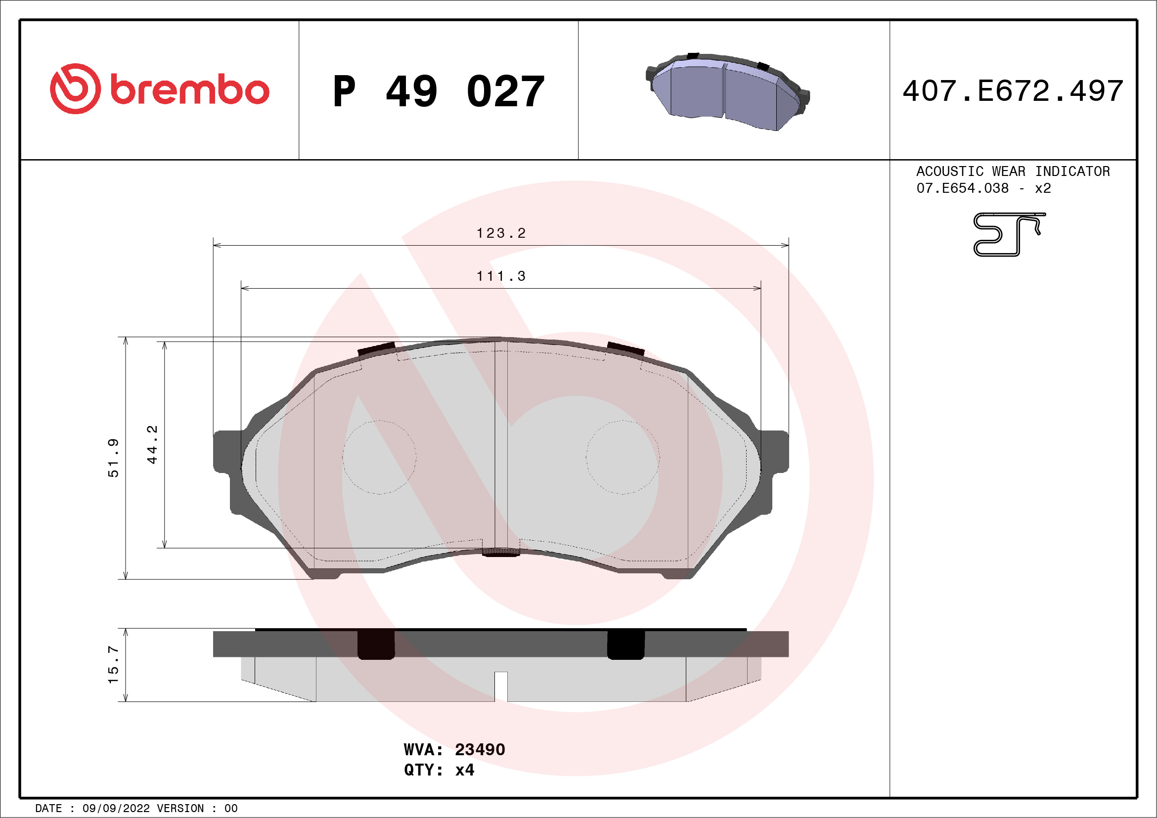 BREMBO Első fékbetét P49027_BREMBO