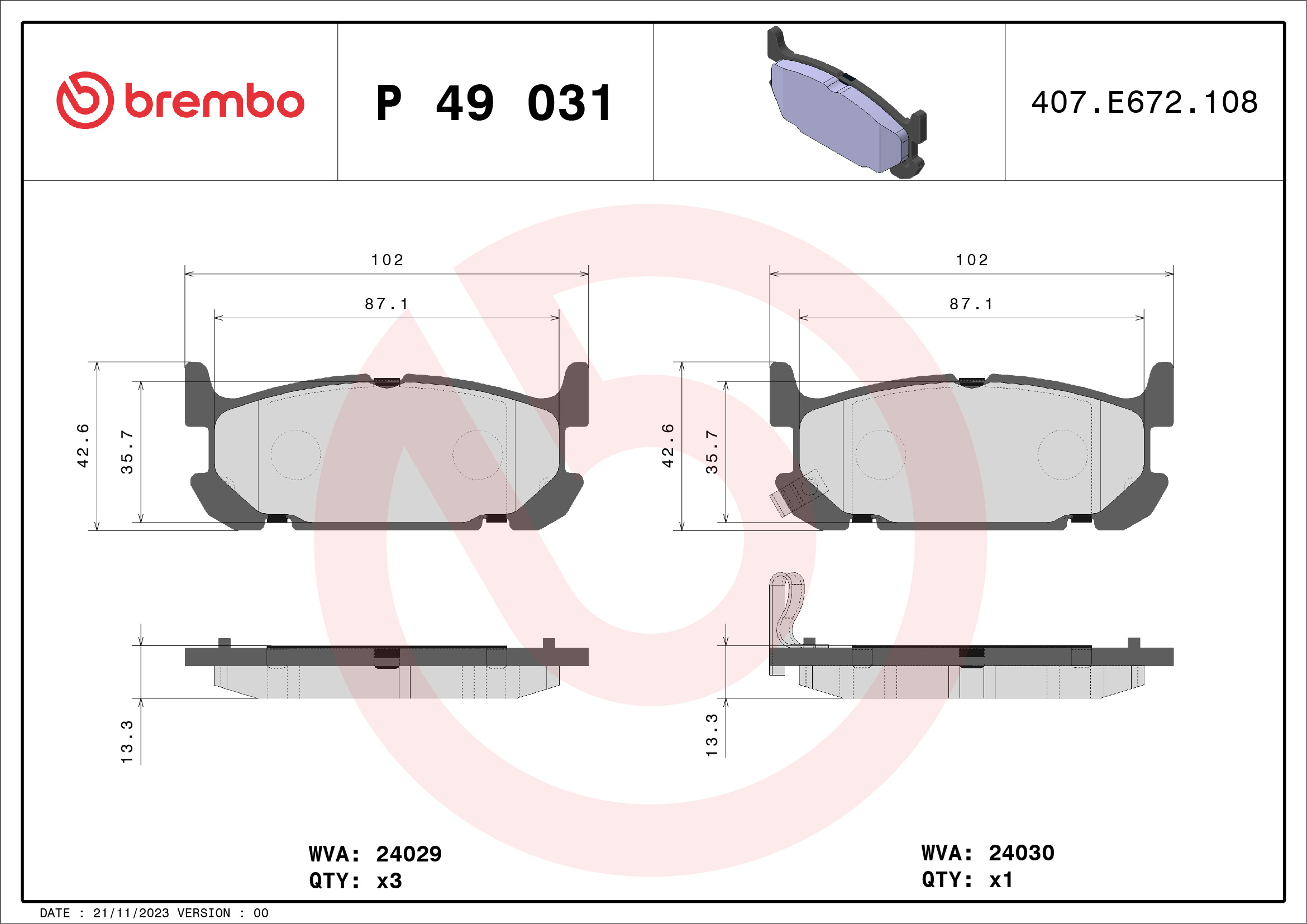 BREMBO Hátsó fékbetét P49031_BREMBO