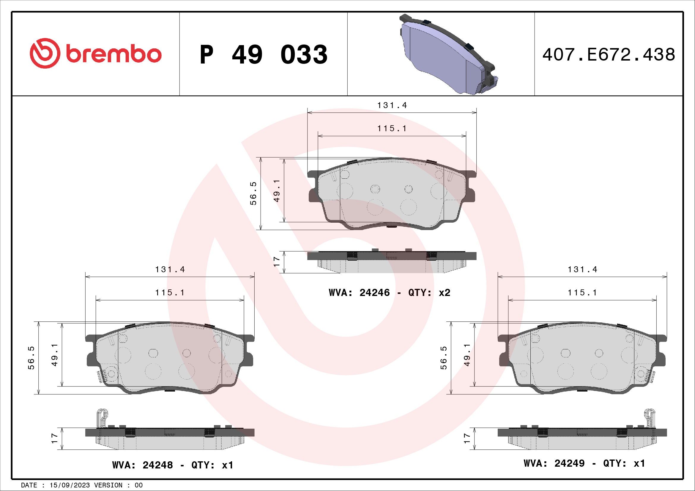 BREMBO Első fékbetét P49033_BREMBO