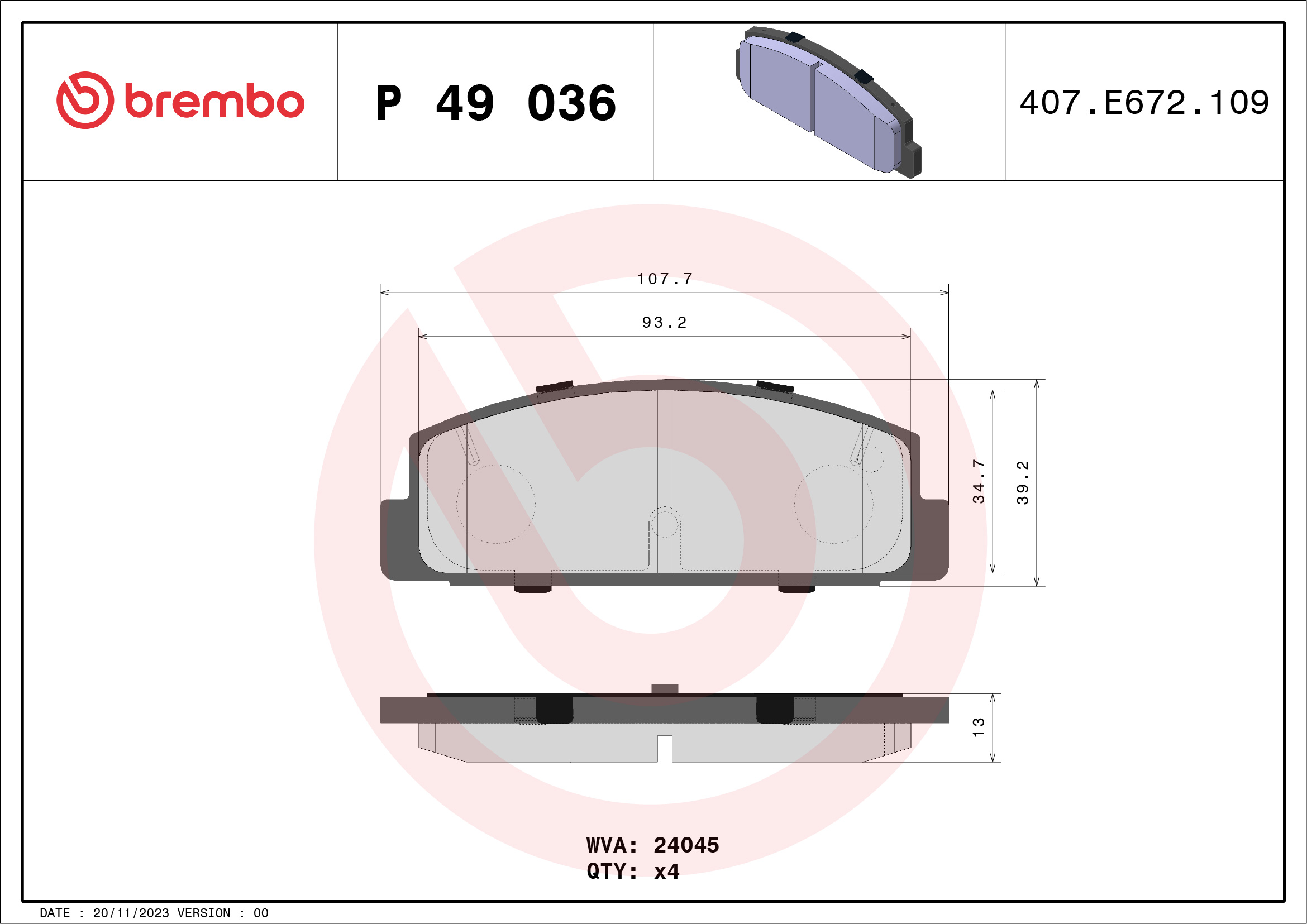 BREMBO Hátsó fékbetét P49036_BREMBO