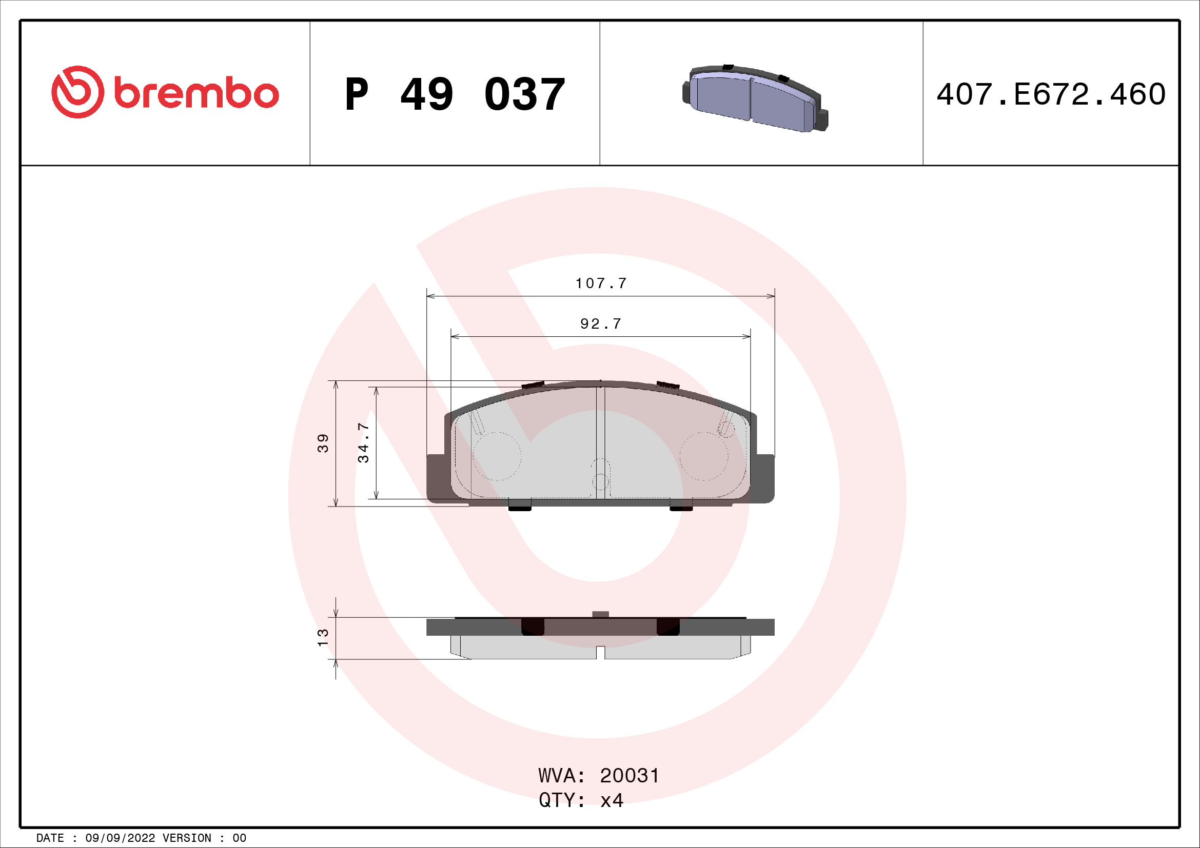 BREMBO Hátsó fékbetét P49037_BREMBO