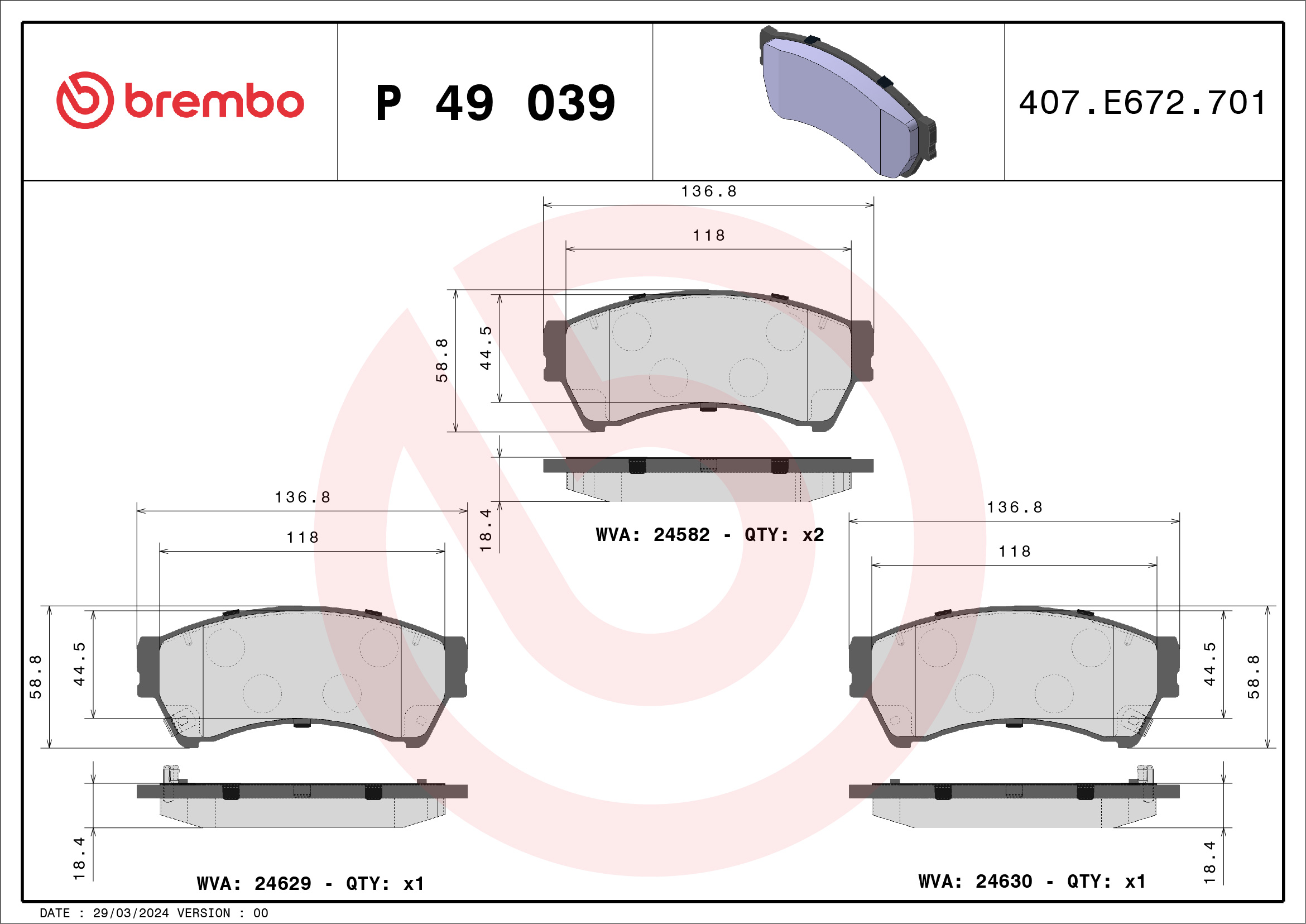 BREMBO Első fékbetét P49039_BREMBO