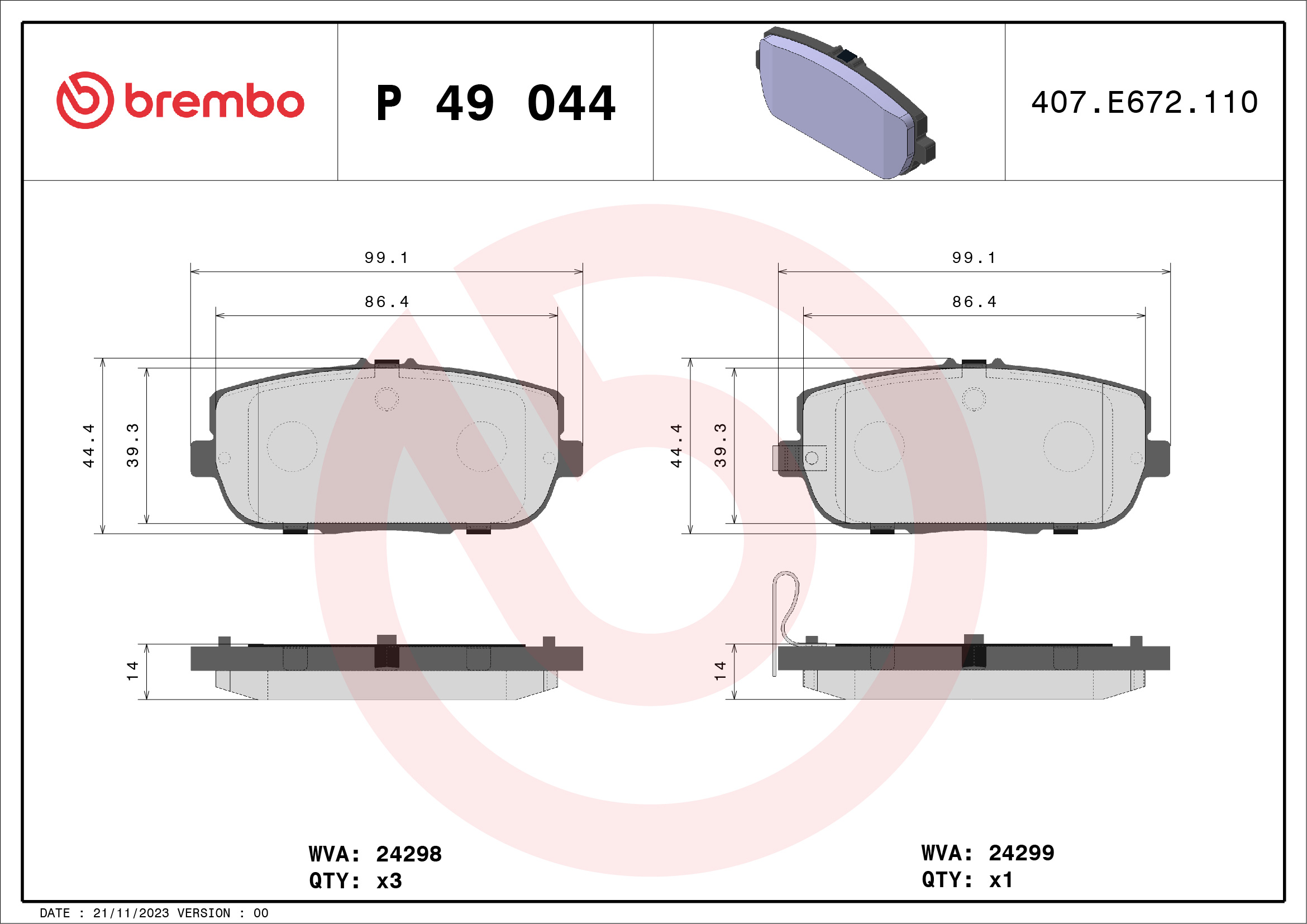 BREMBO Hátsó fékbetét P49044_BREMBO