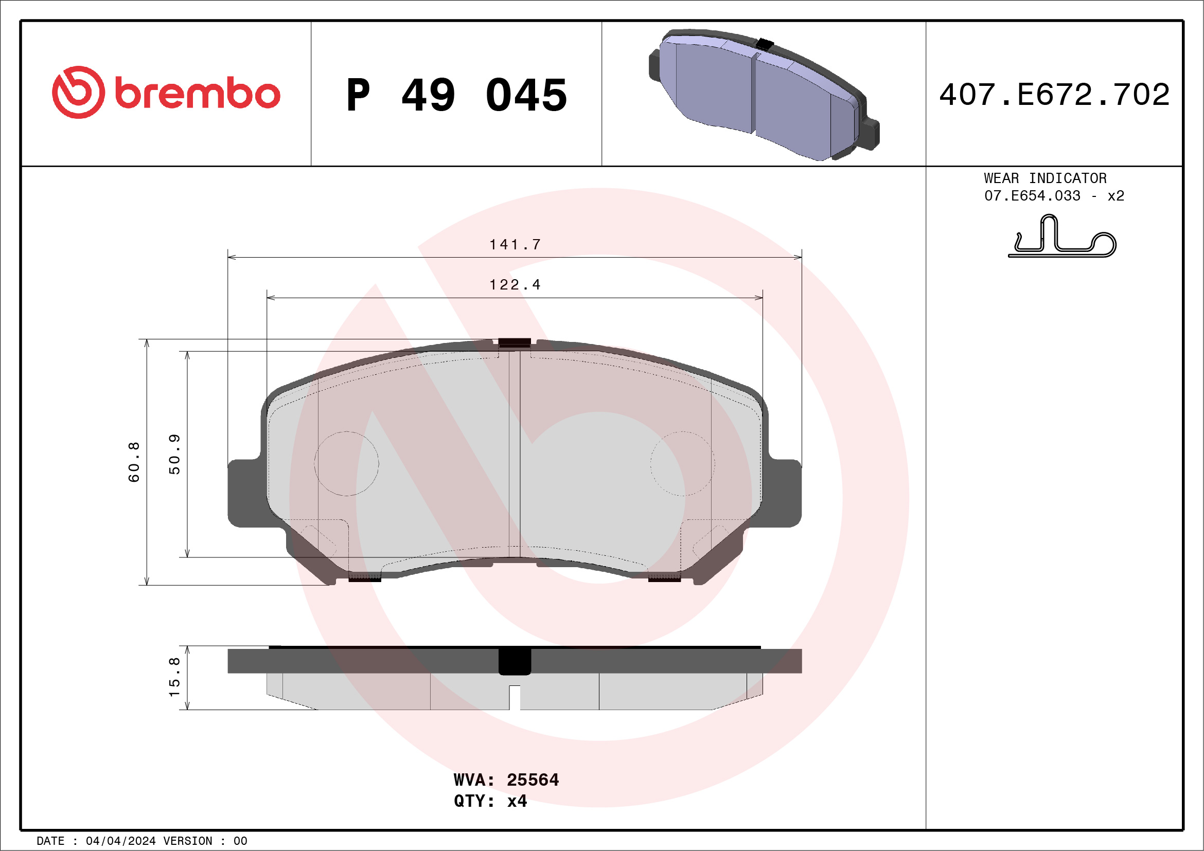 BREMBO Első fékbetét P49045_BREMBO