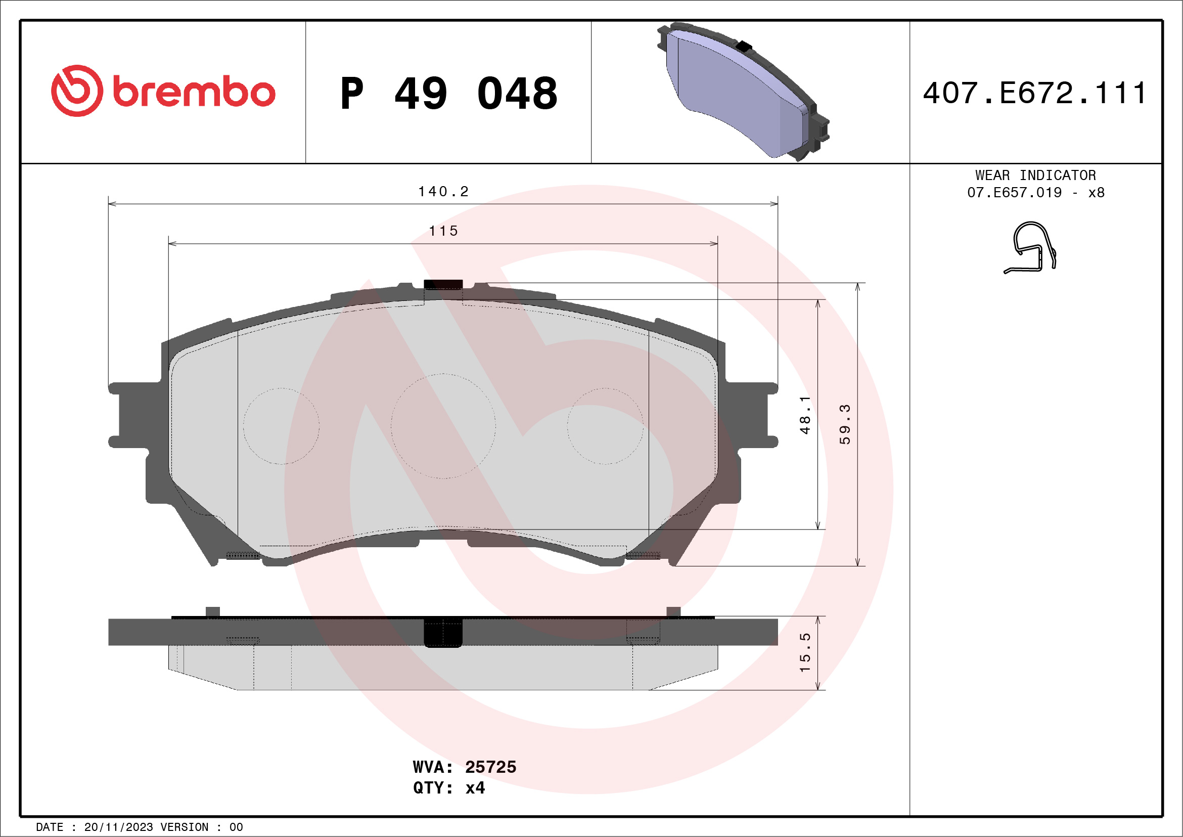 BREMBO Első fékbetét P49048_BREMBO