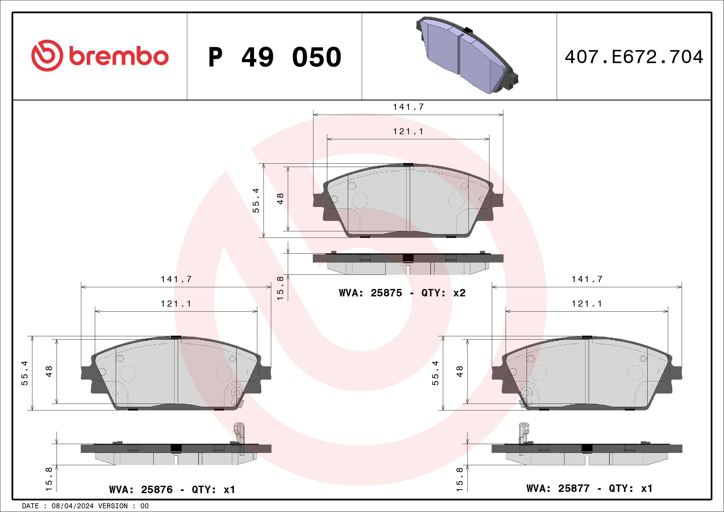 BREMBO Első fékbetét P49050_BREMBO