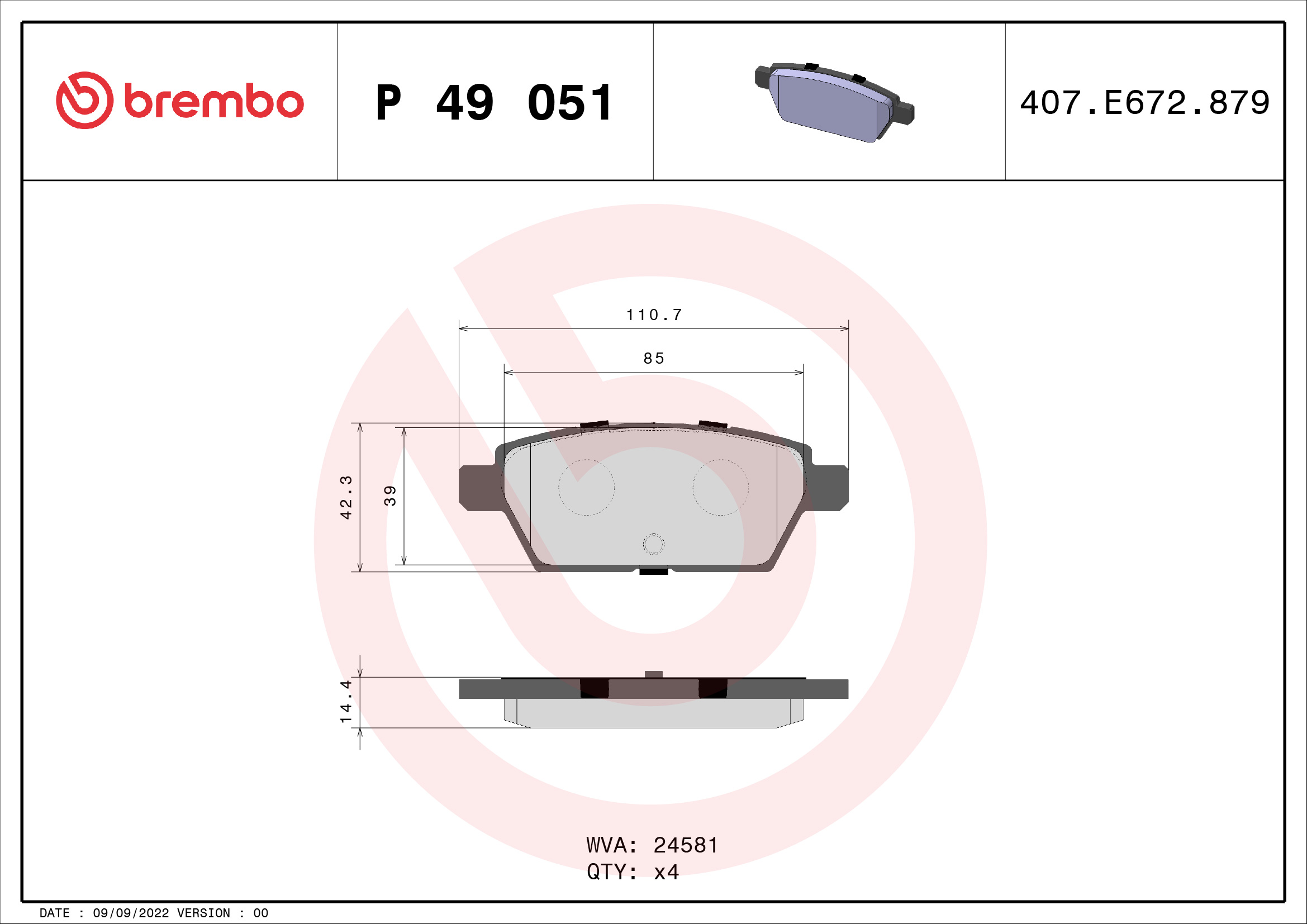 BREMBO Hátsó fékbetét P49051_BREMBO