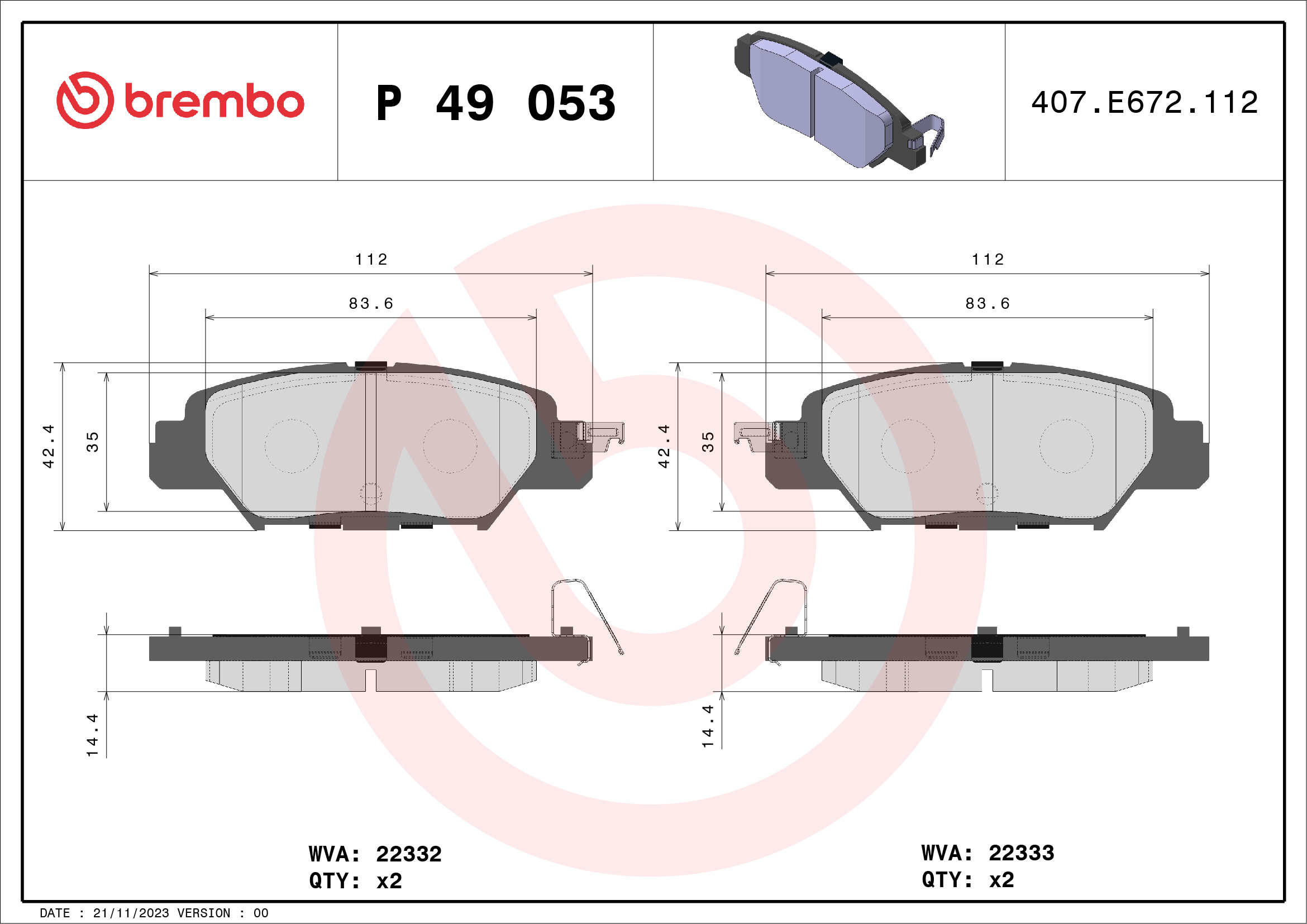 BREMBO Hátsó fékbetét P49053_BREMBO