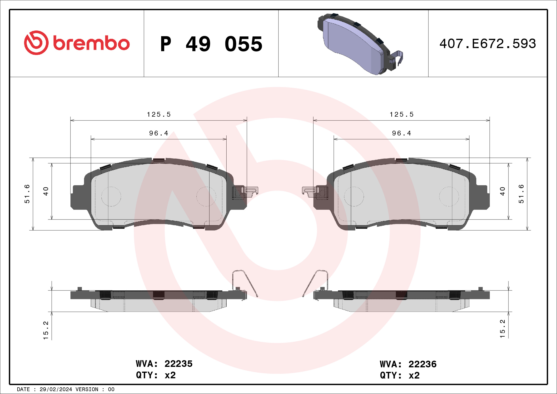 BREMBO Első fékbetét P49055_BREMBO