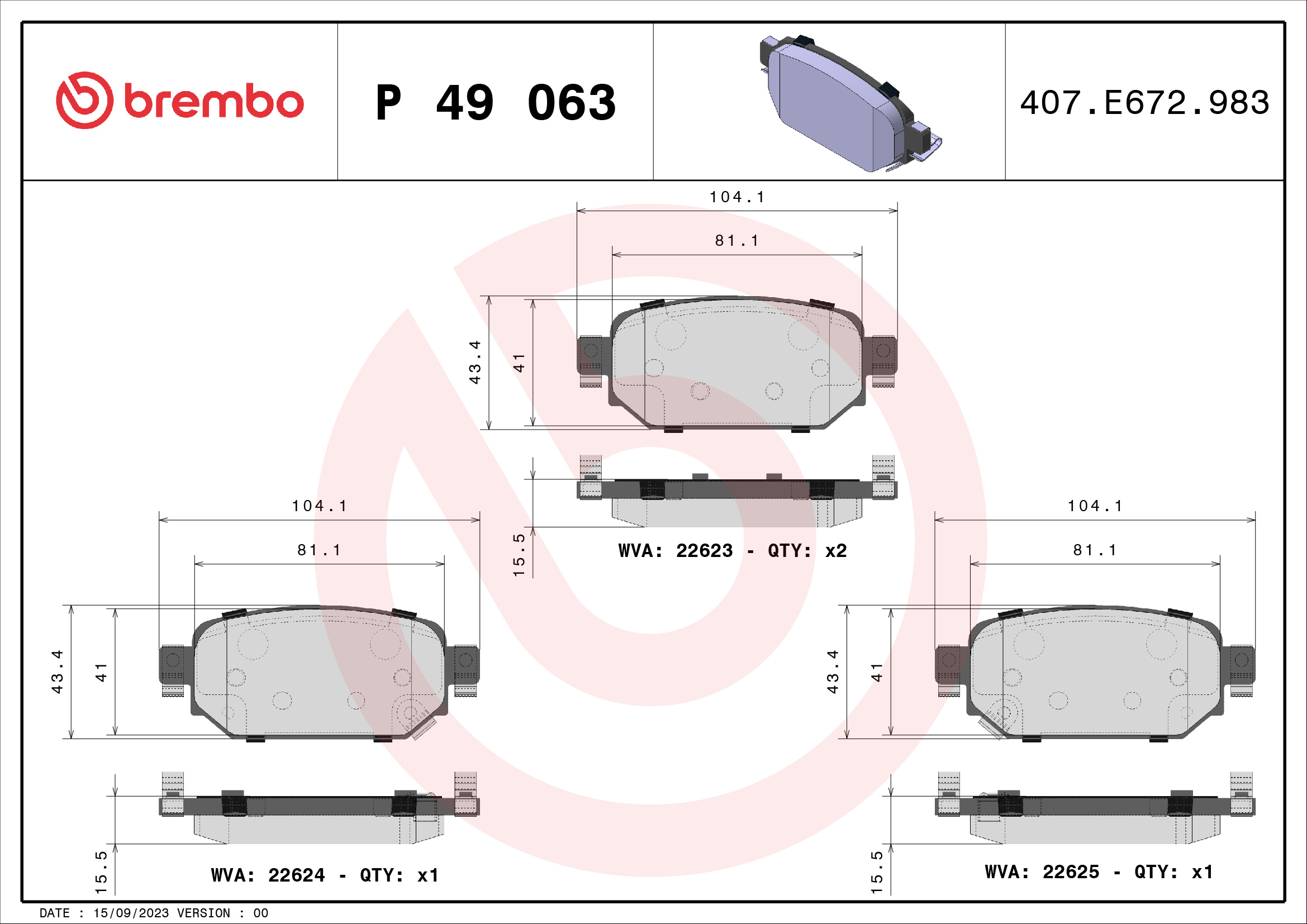 BREMBO Hátsó fékbetét P49063_BREMBO