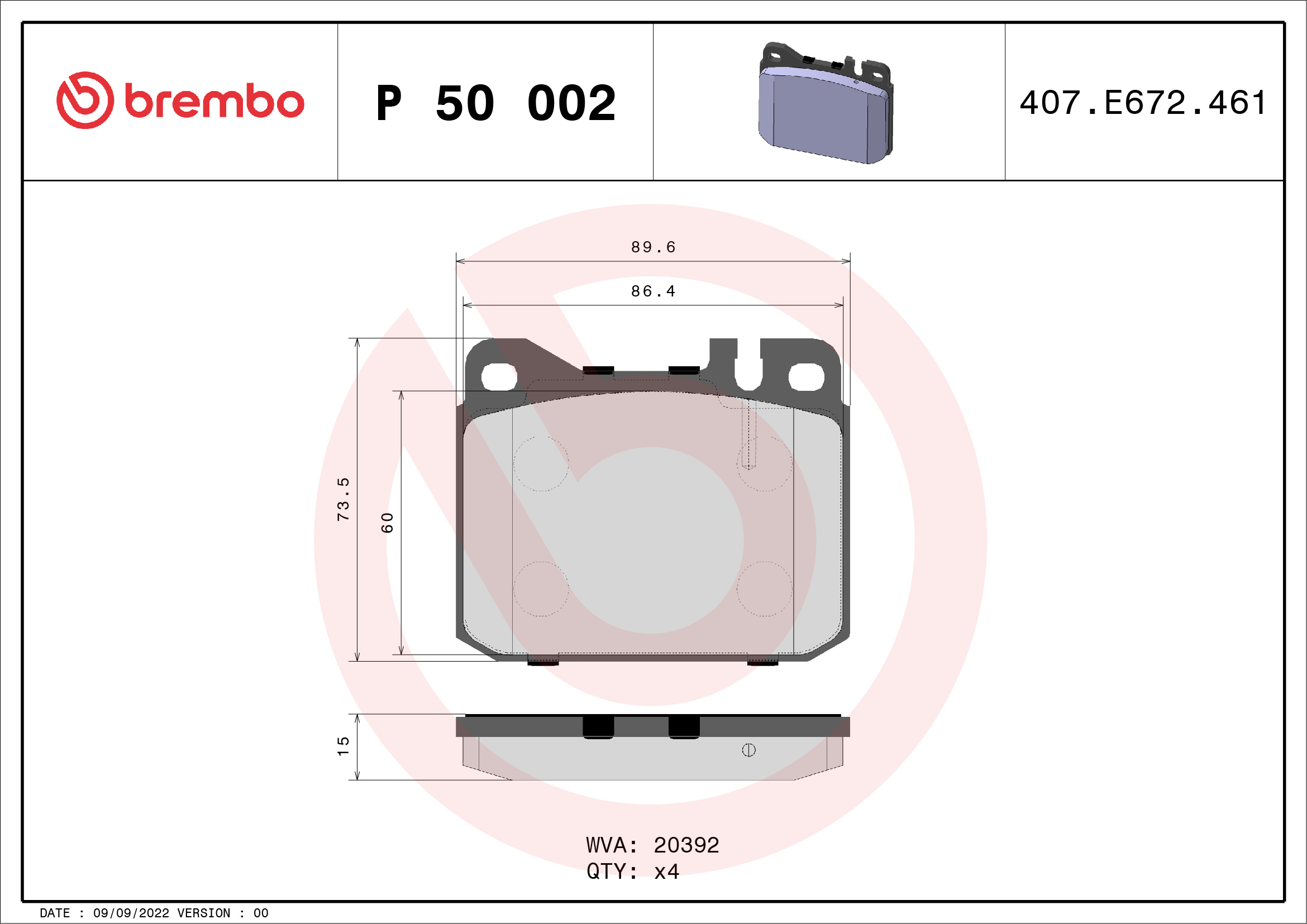 BREMBO Első fékbetét P50002_BREMBO