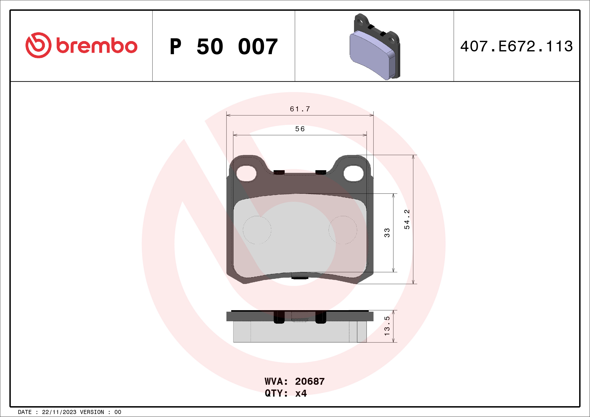 BREMBO Hátsó fékbetét P50007_BREMBO