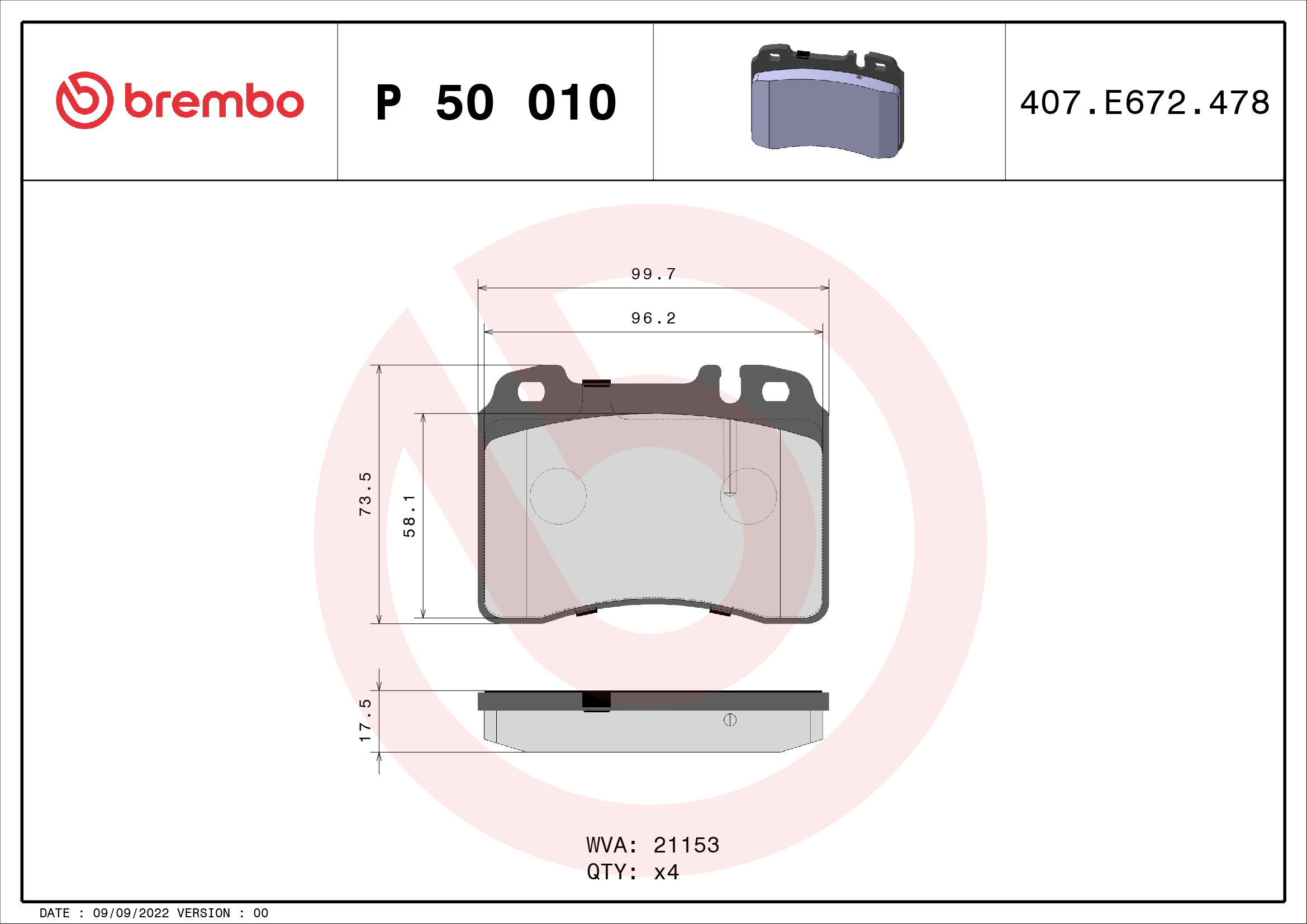 BREMBO Első fékbetét P50010_BREMBO