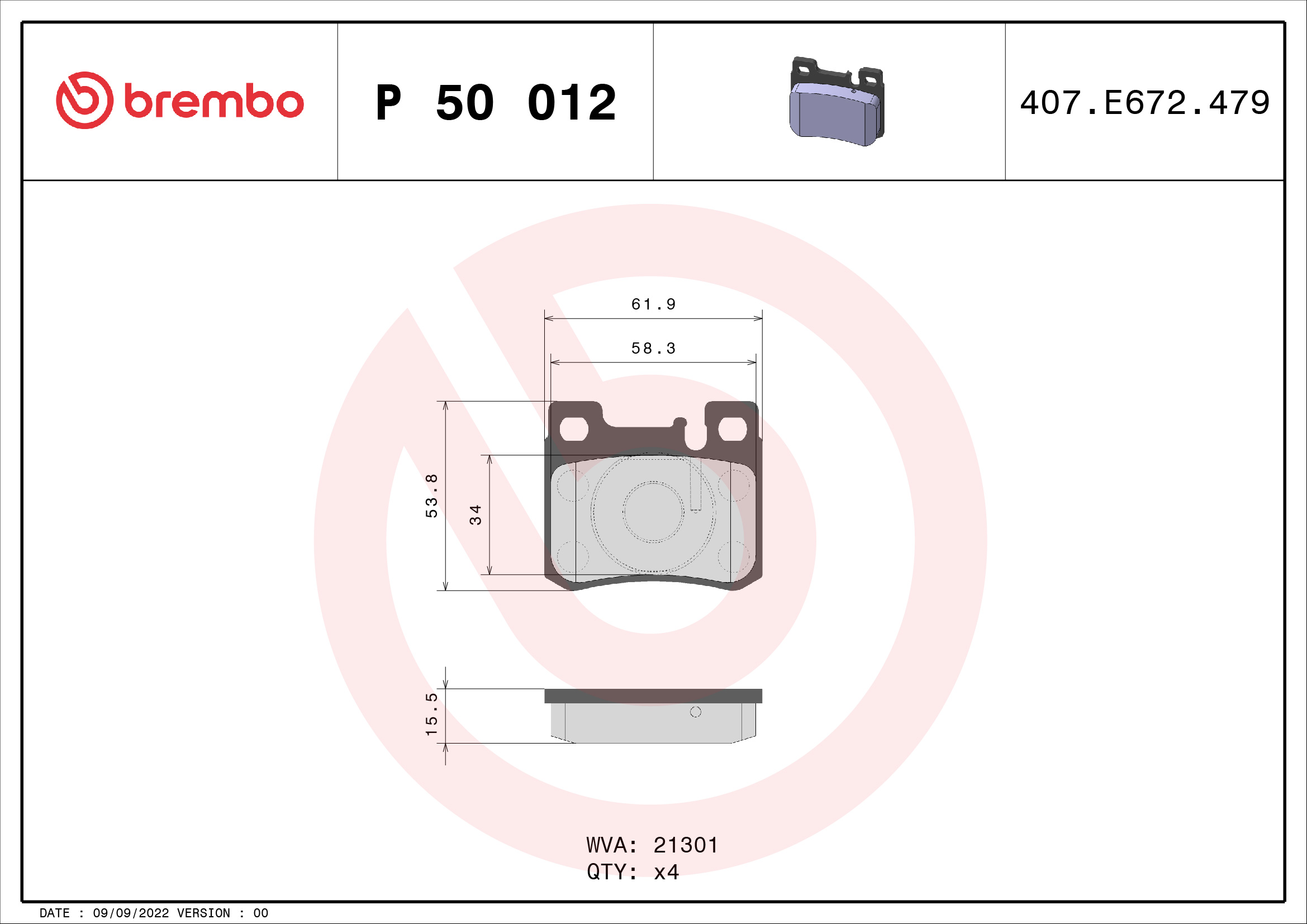 BREMBO Hátsó fékbetét P50012_BREMBO