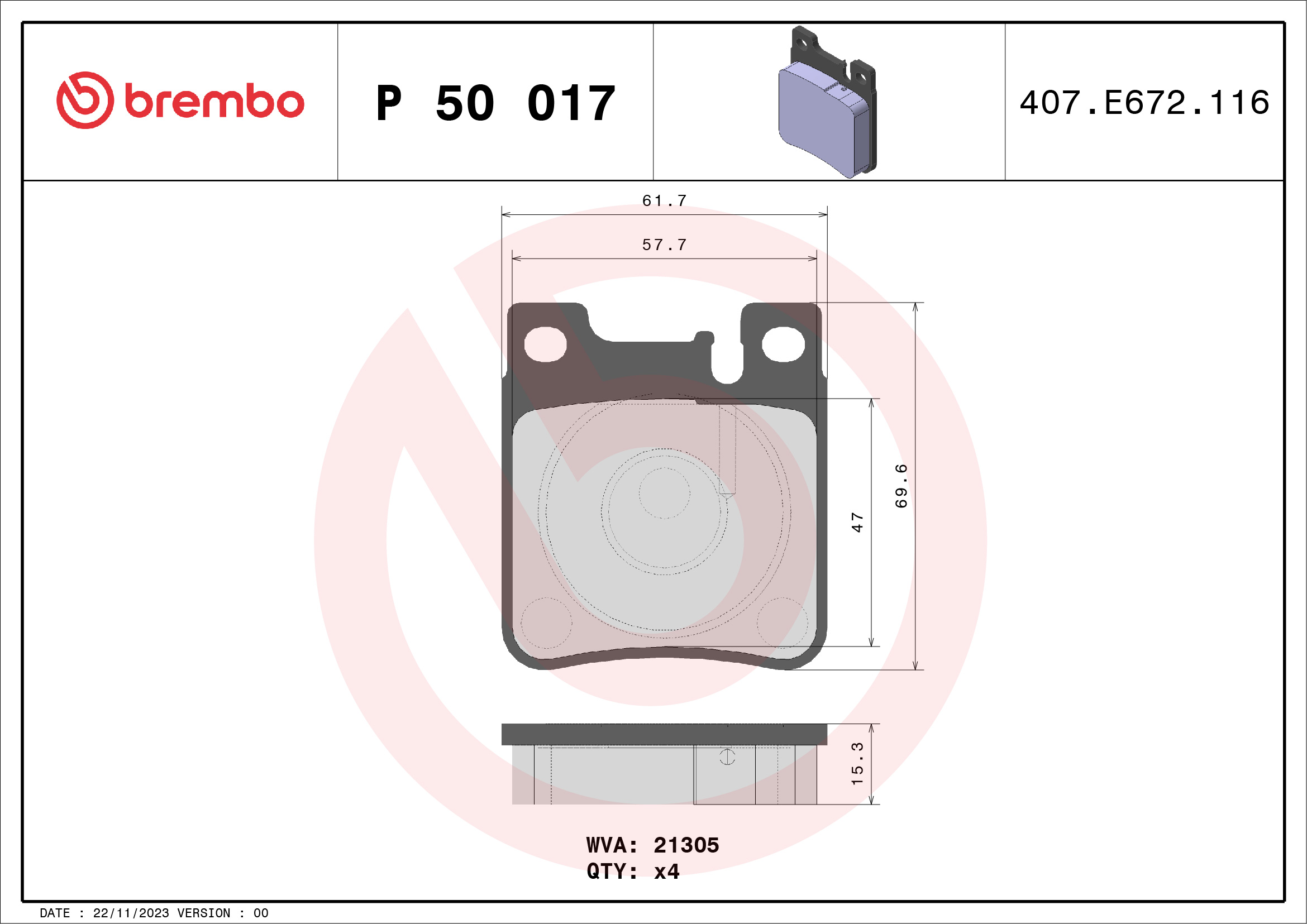 BREMBO Hátsó fékbetét P50017_BREMBO