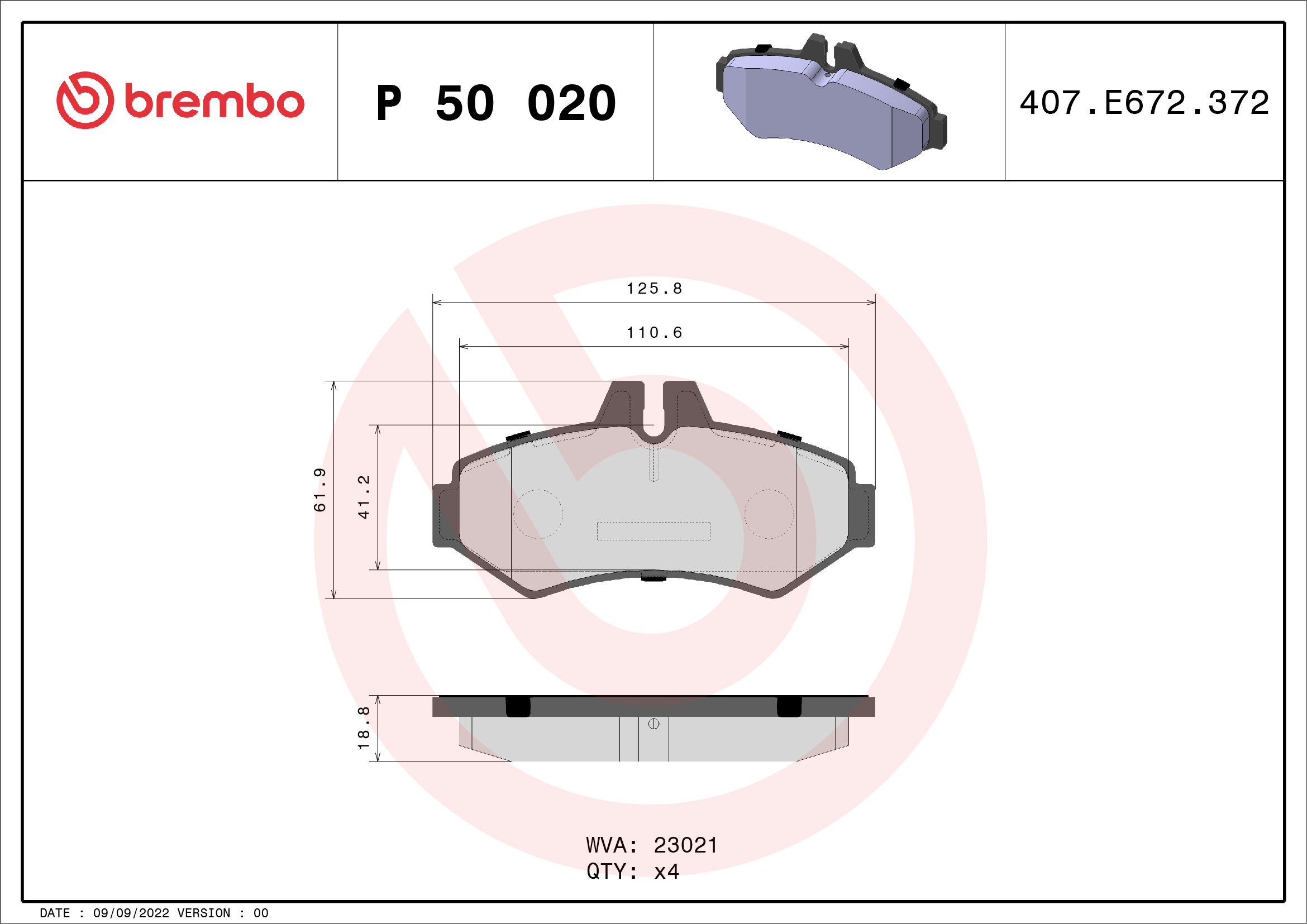 BREMBO Hátsó fékbetét P50020_BREMBO