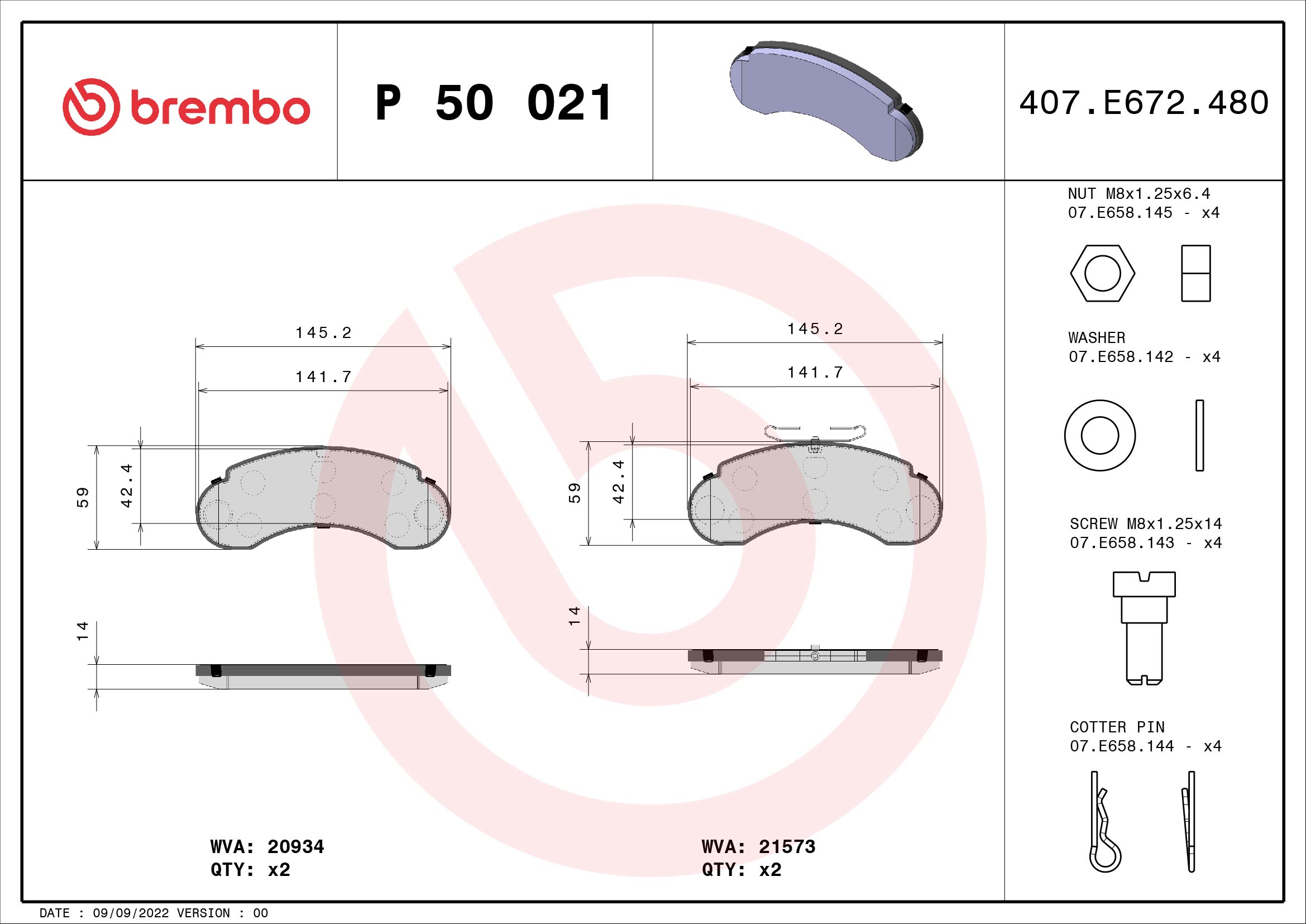 BREMBO Első fékbetét P50021_BREMBO