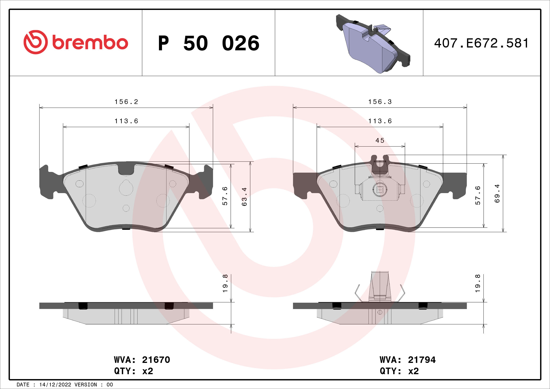 BREMBO Első fékbetét P50026_BREMBO