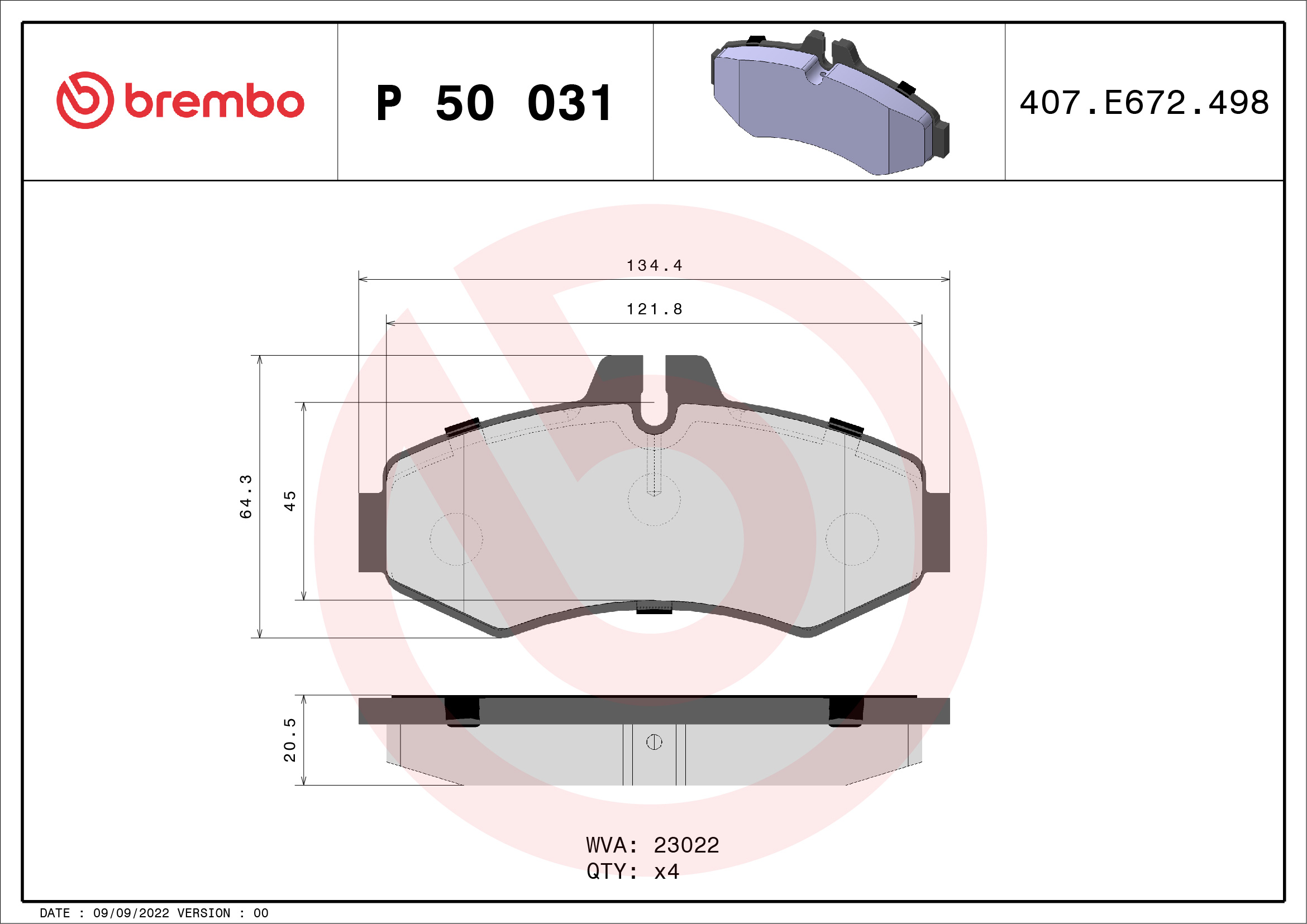 BREMBO Első fékbetét P50031_BREMBO