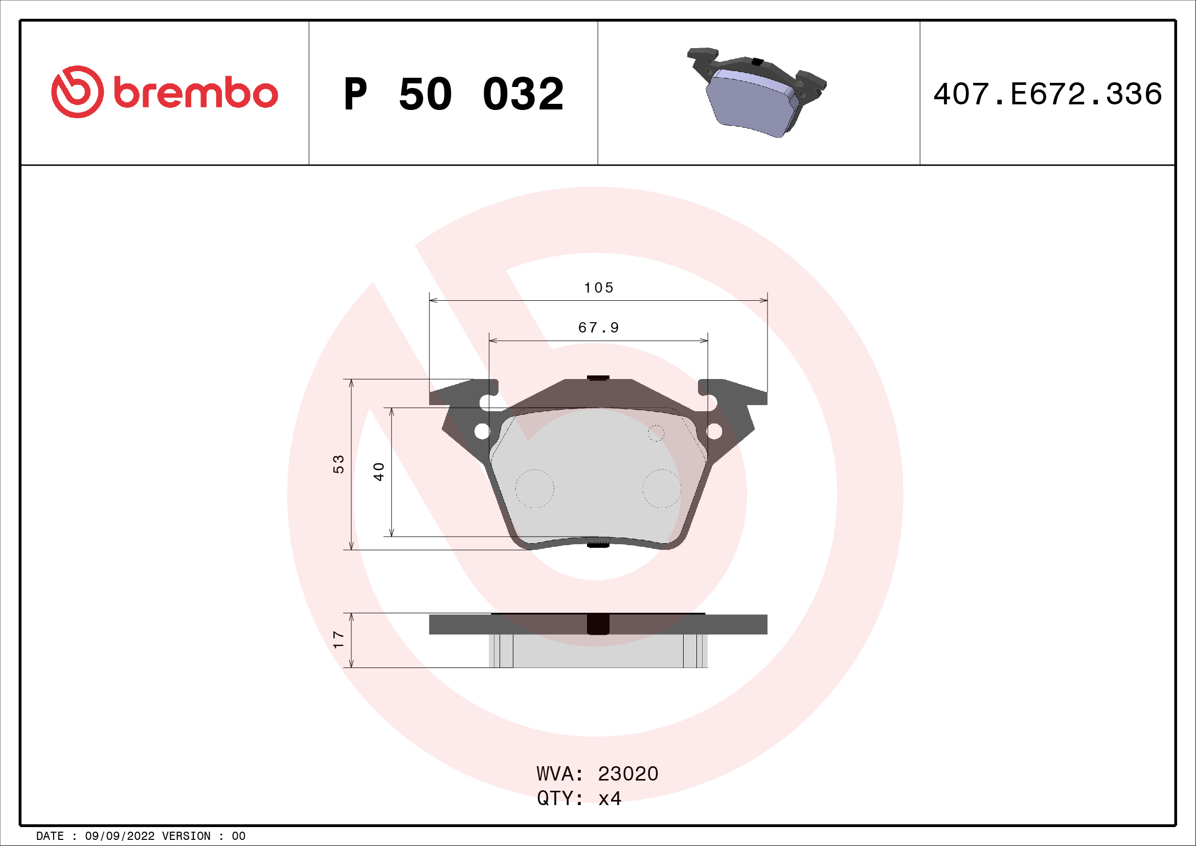 BREMBO Hátsó fékbetét P50032_BREMBO